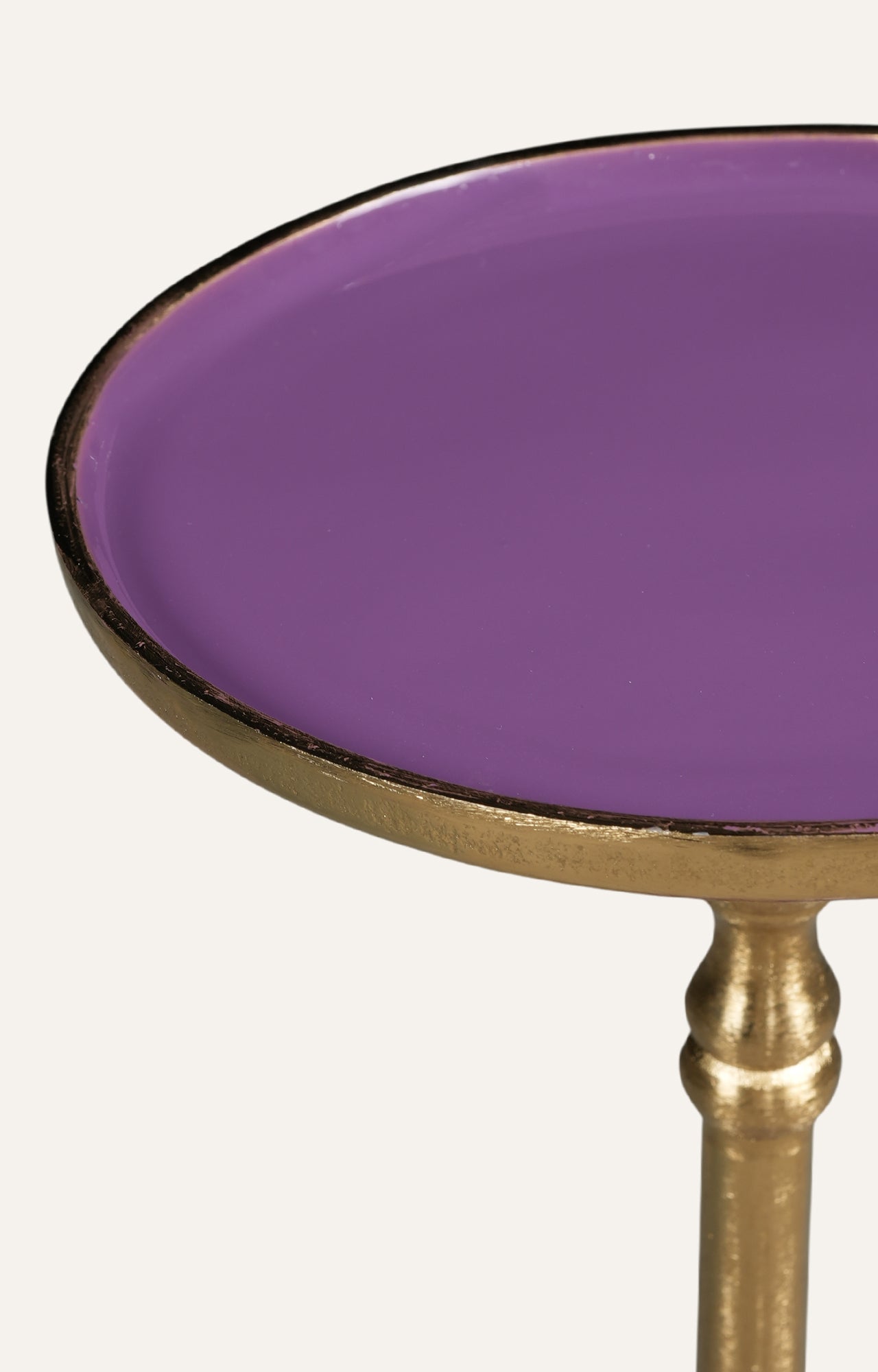 Brass and Purple Accent Pedestal Side Table