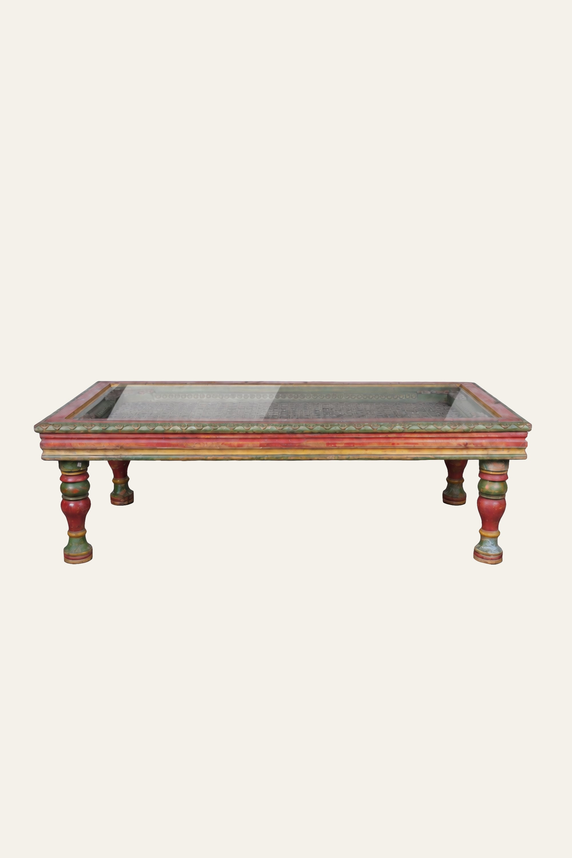 Shekhawati Style Multicolour Coffee Table with Metal Mesh Top