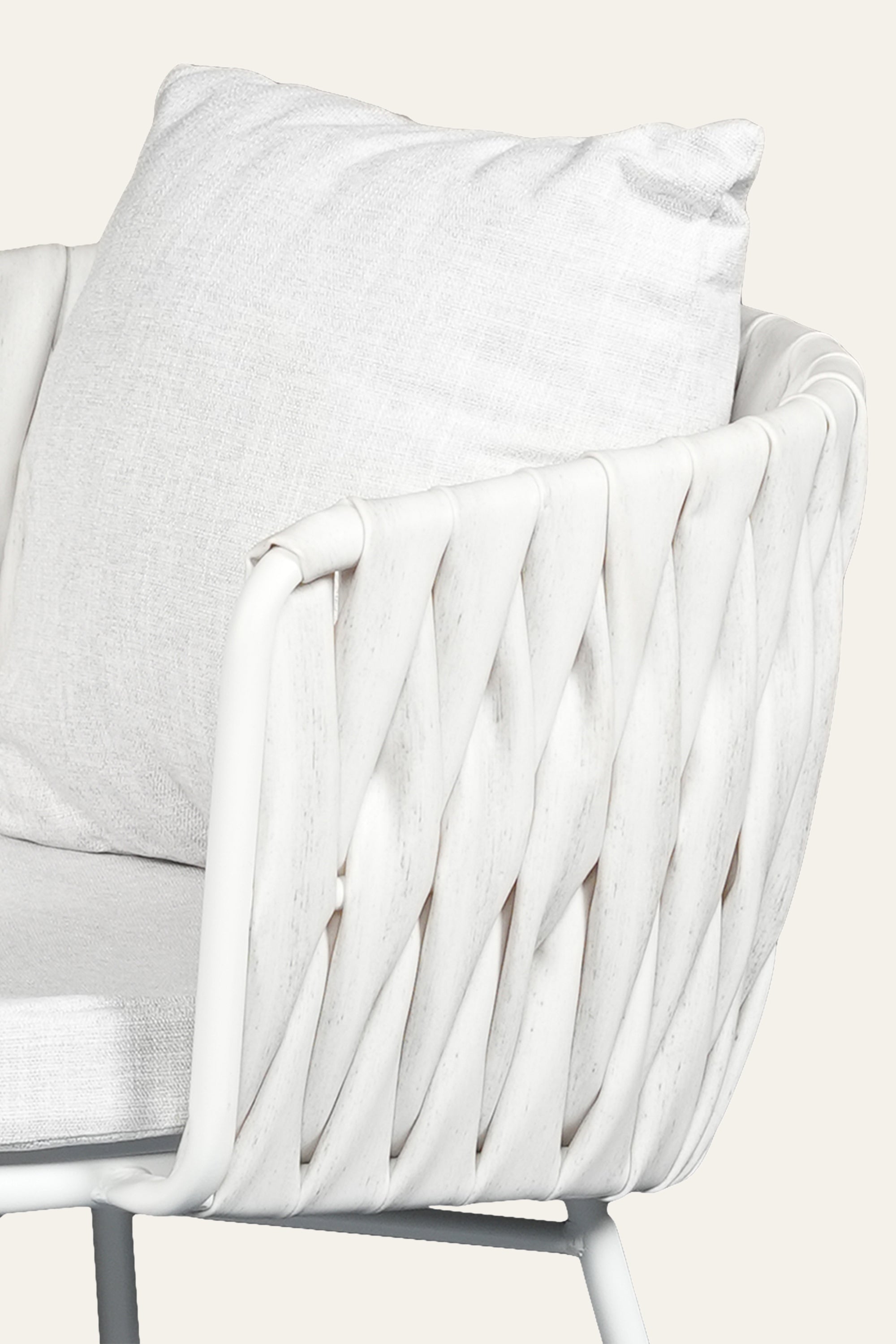 White Metal & Rope Woven Outdoor Armchair