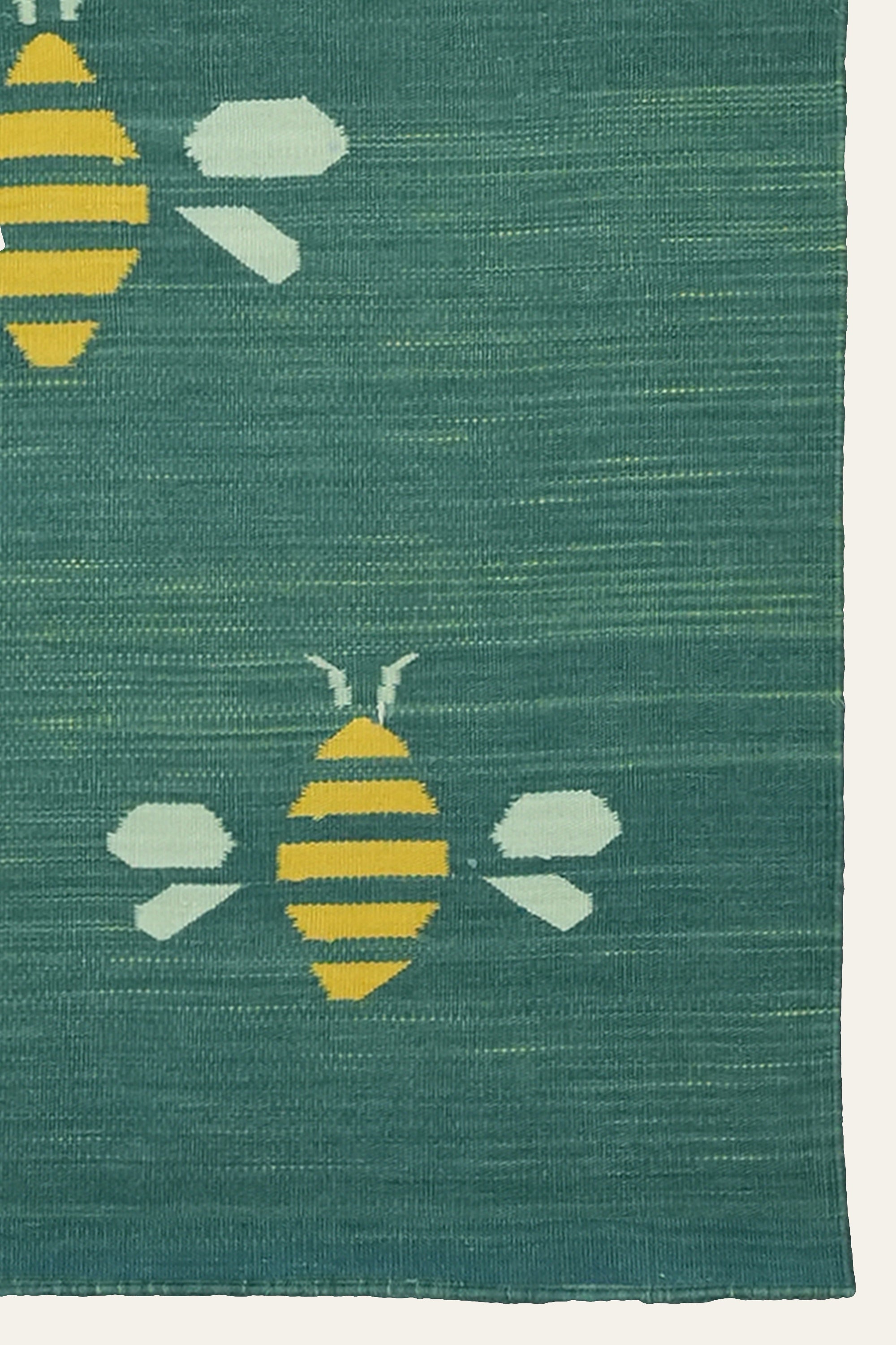 Yellow Bee Pattern Green Cotton Yoga Mat for Kids