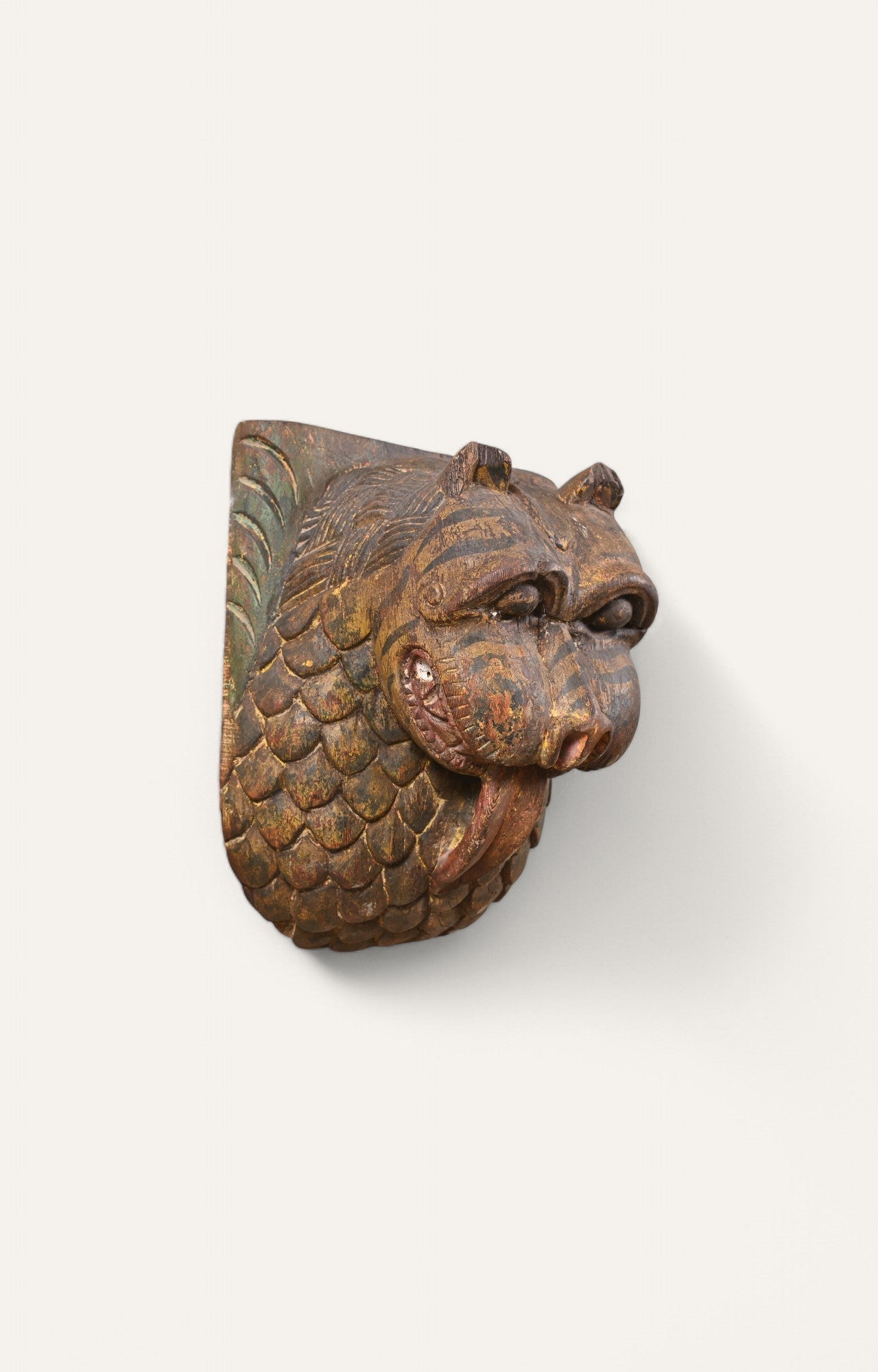 Mythical Tiger Hand-Carved Wooden Wall Mask