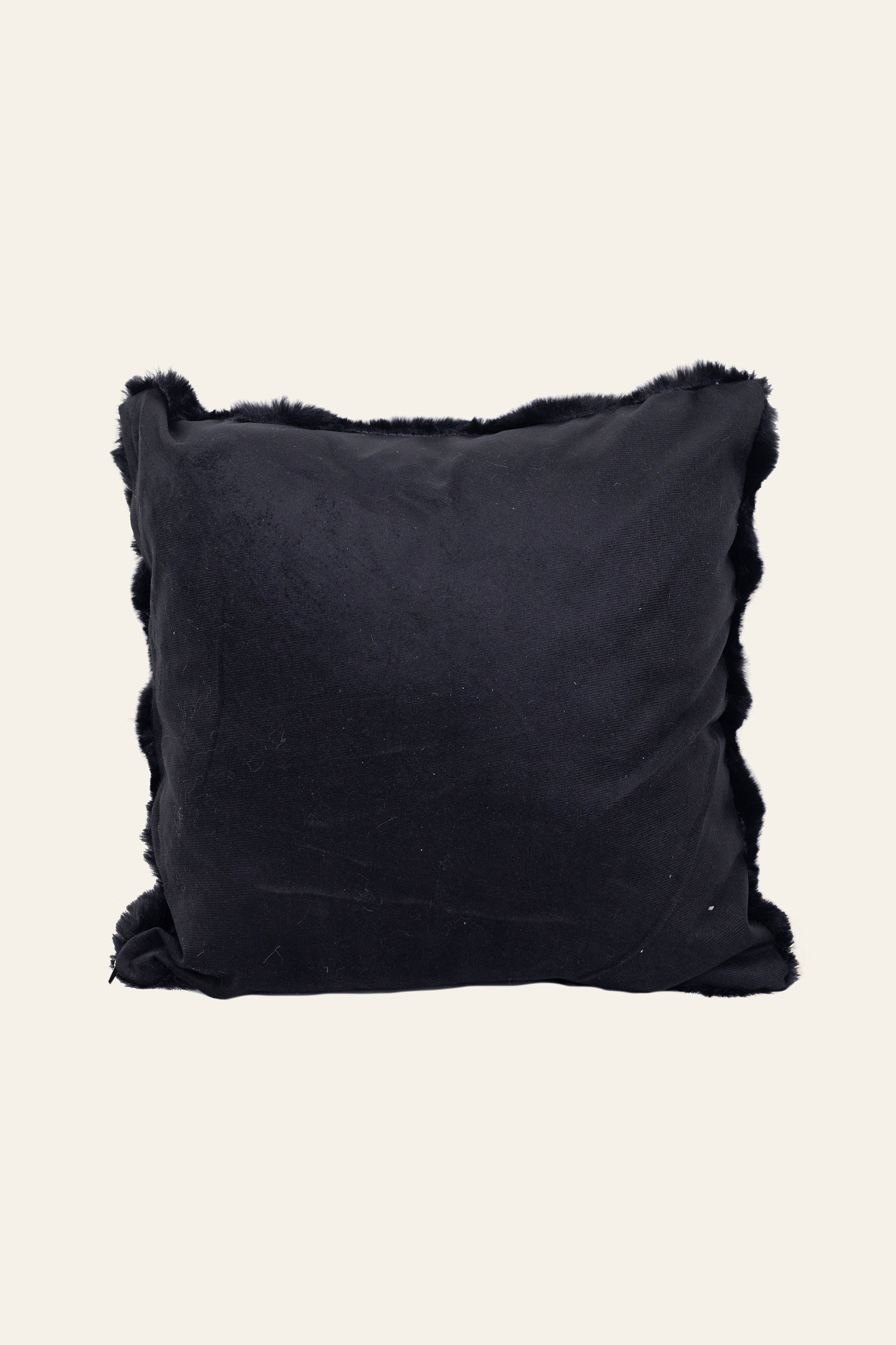 Black Fur Cushion for Wooden Sofa