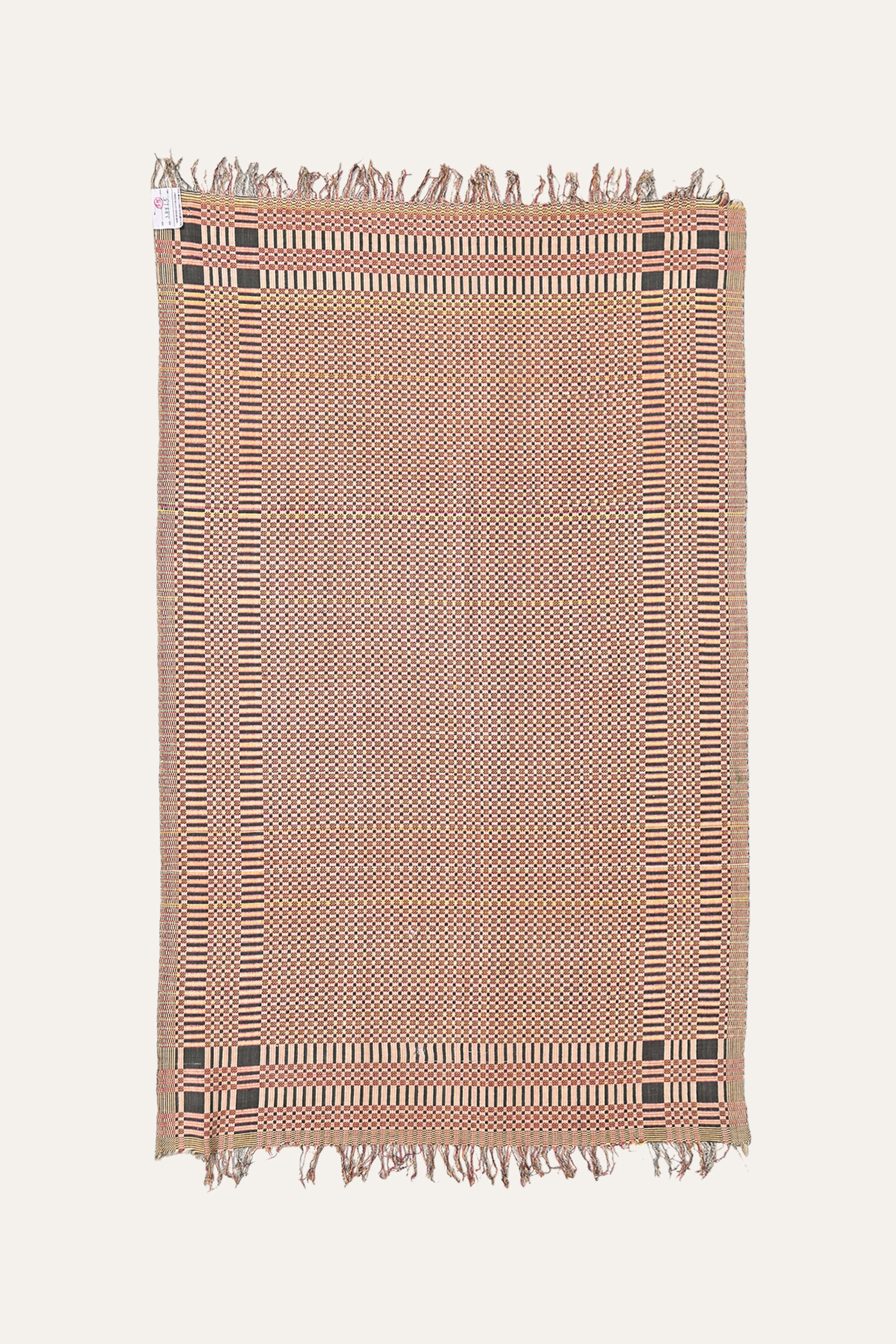 Traditional Geometric Reversible Cotton Khes Bedspread with Patterned Border
