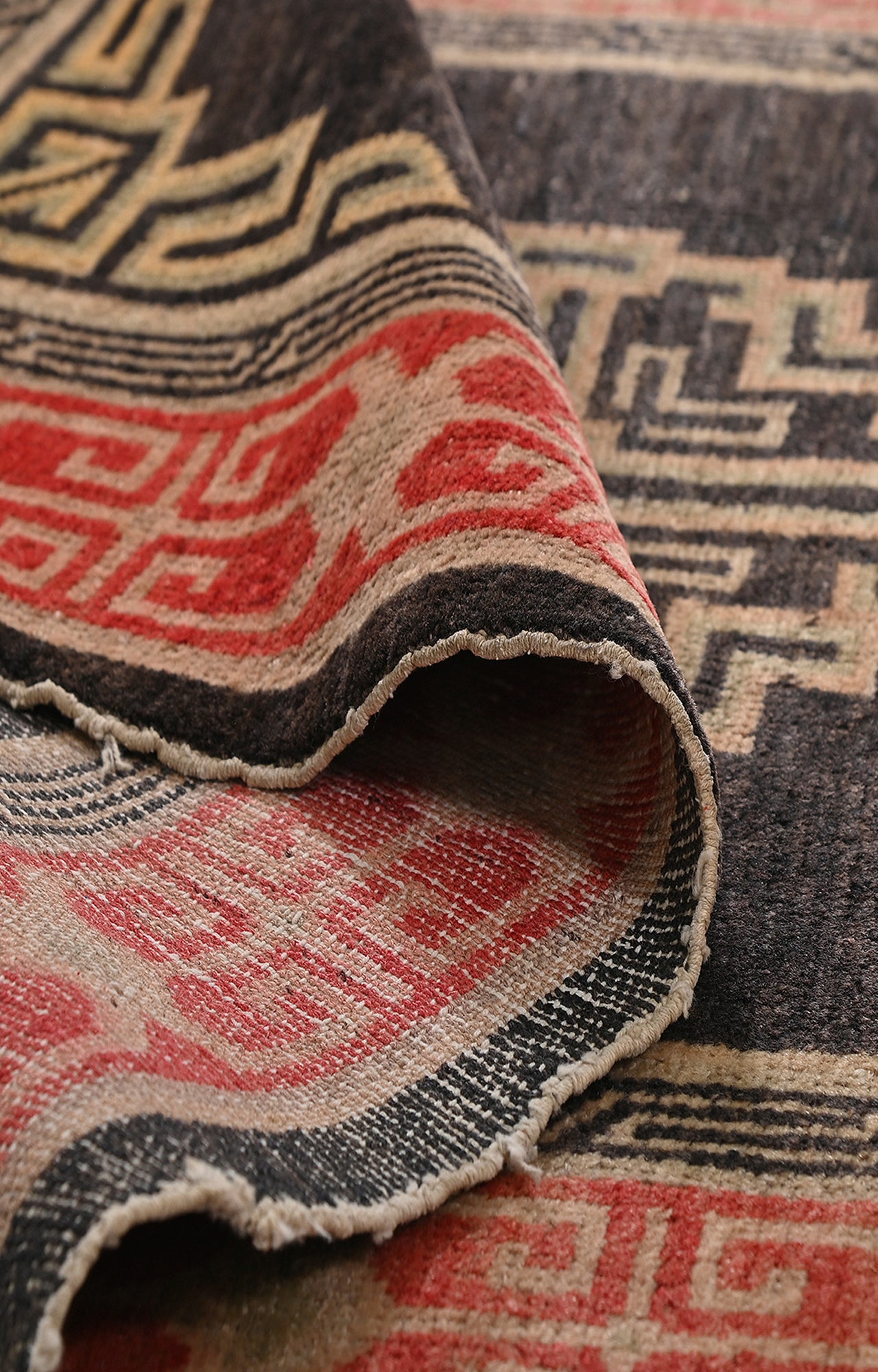 3 x 6 Ft Gracefully aged tibetan handknotted carpet with distressed finish