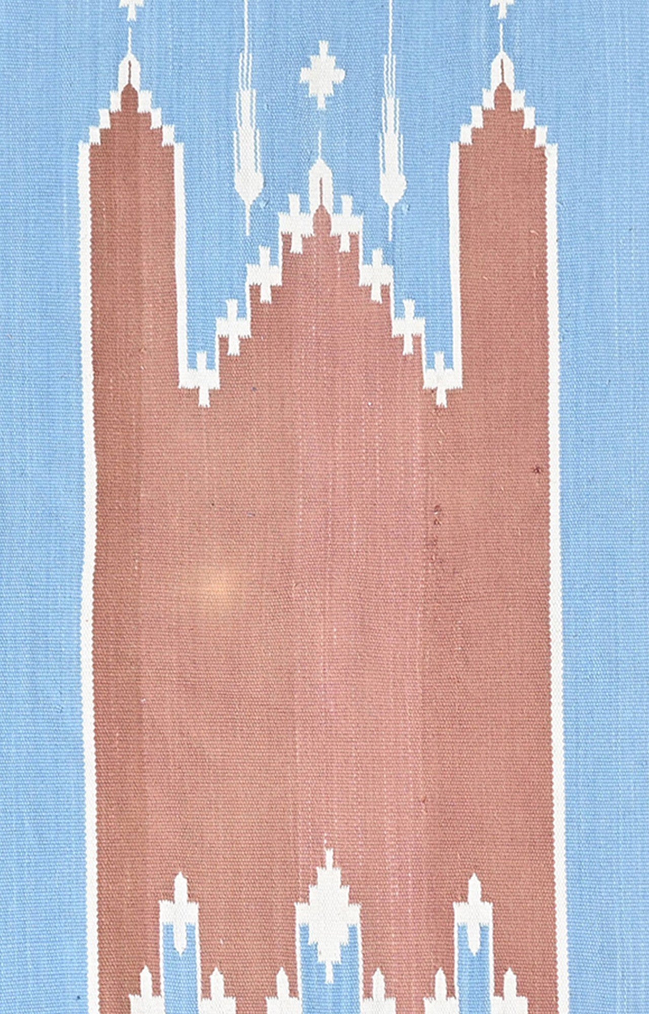 Sky Blue & Terracotta Tribal Striped Rug with Tassels