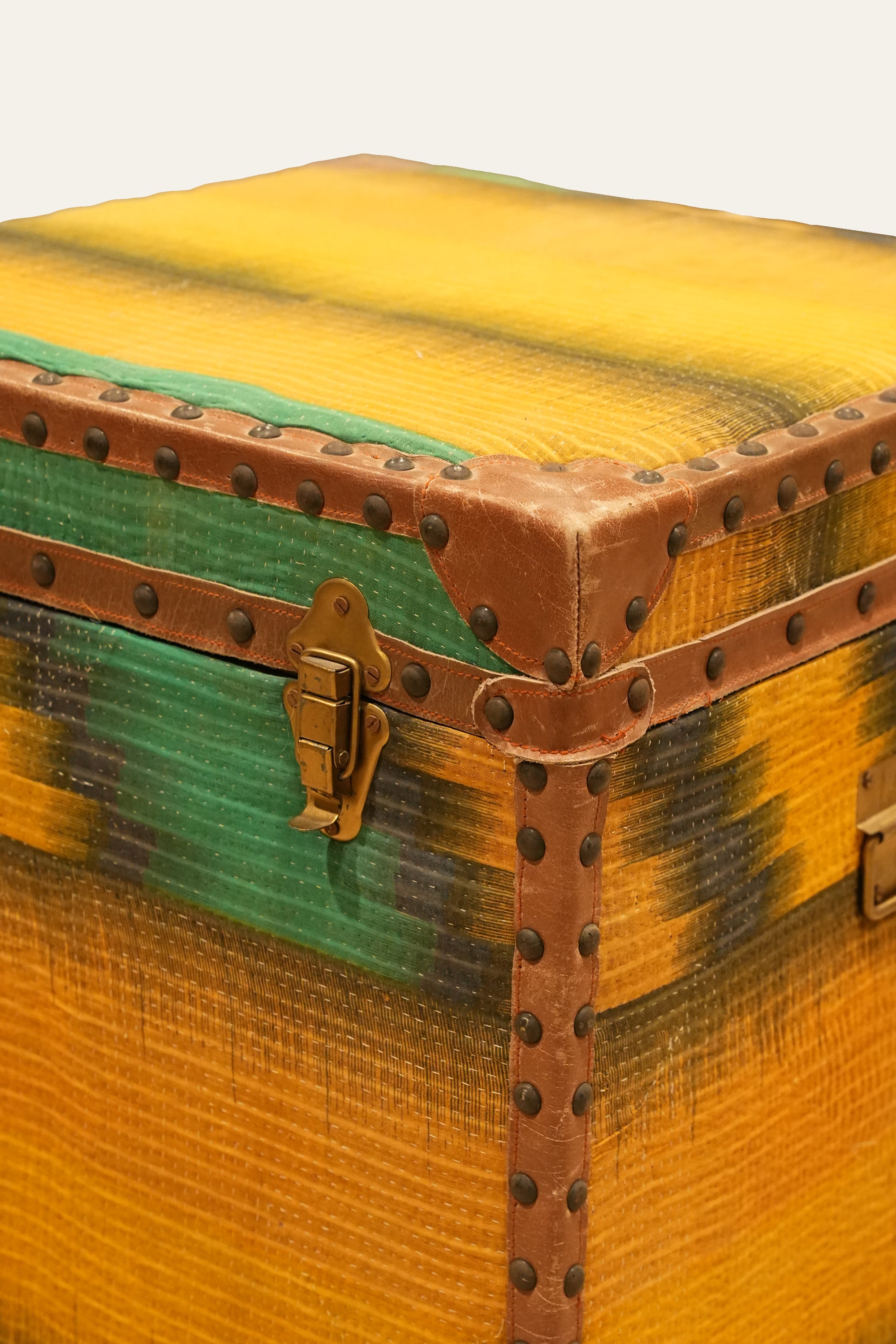 Mustard Ralli Textile Cube Trunk with Brass Studs