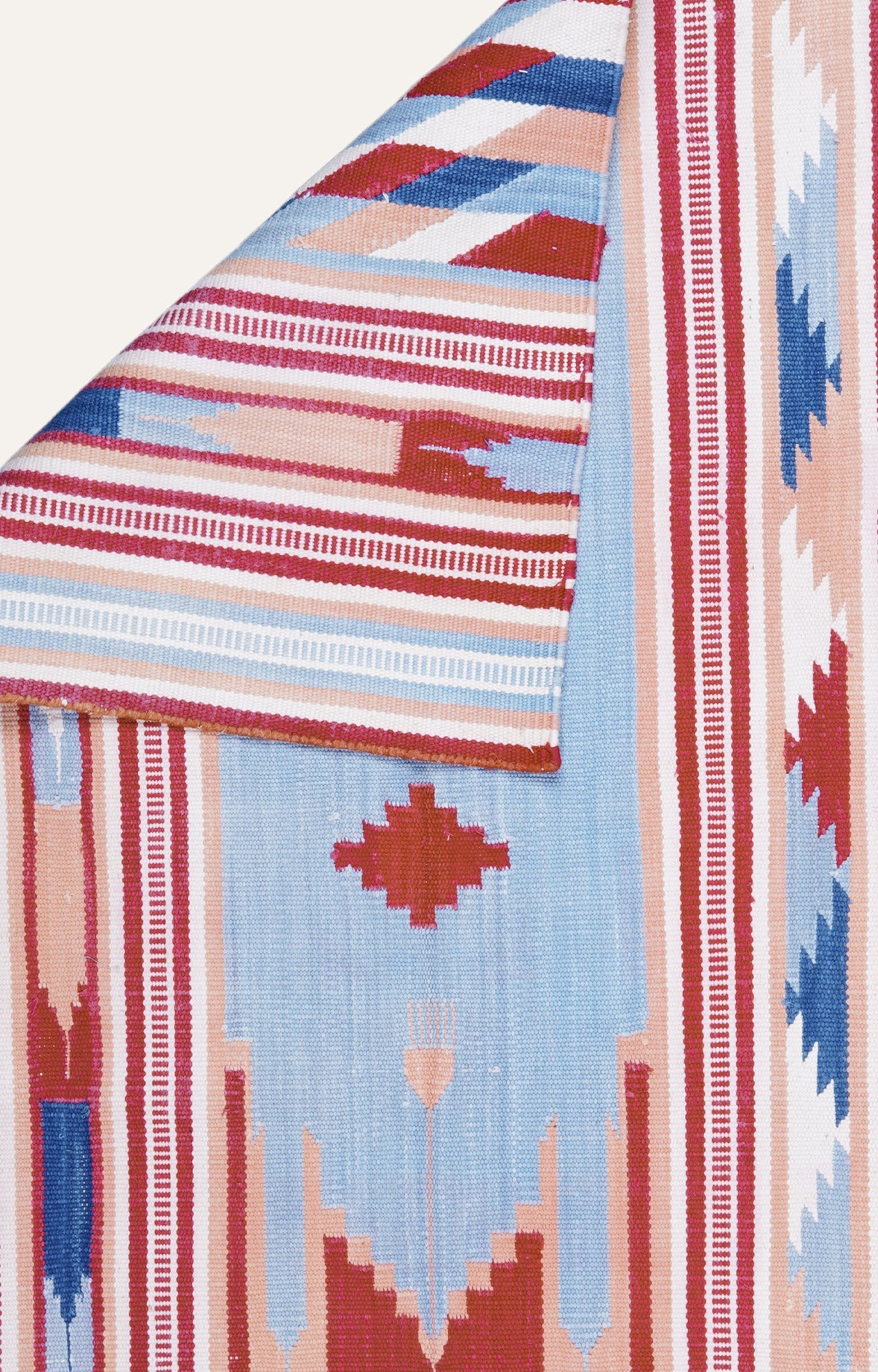 Architectural Motif Flatweave Rug in Terracotta & Sky Blue
