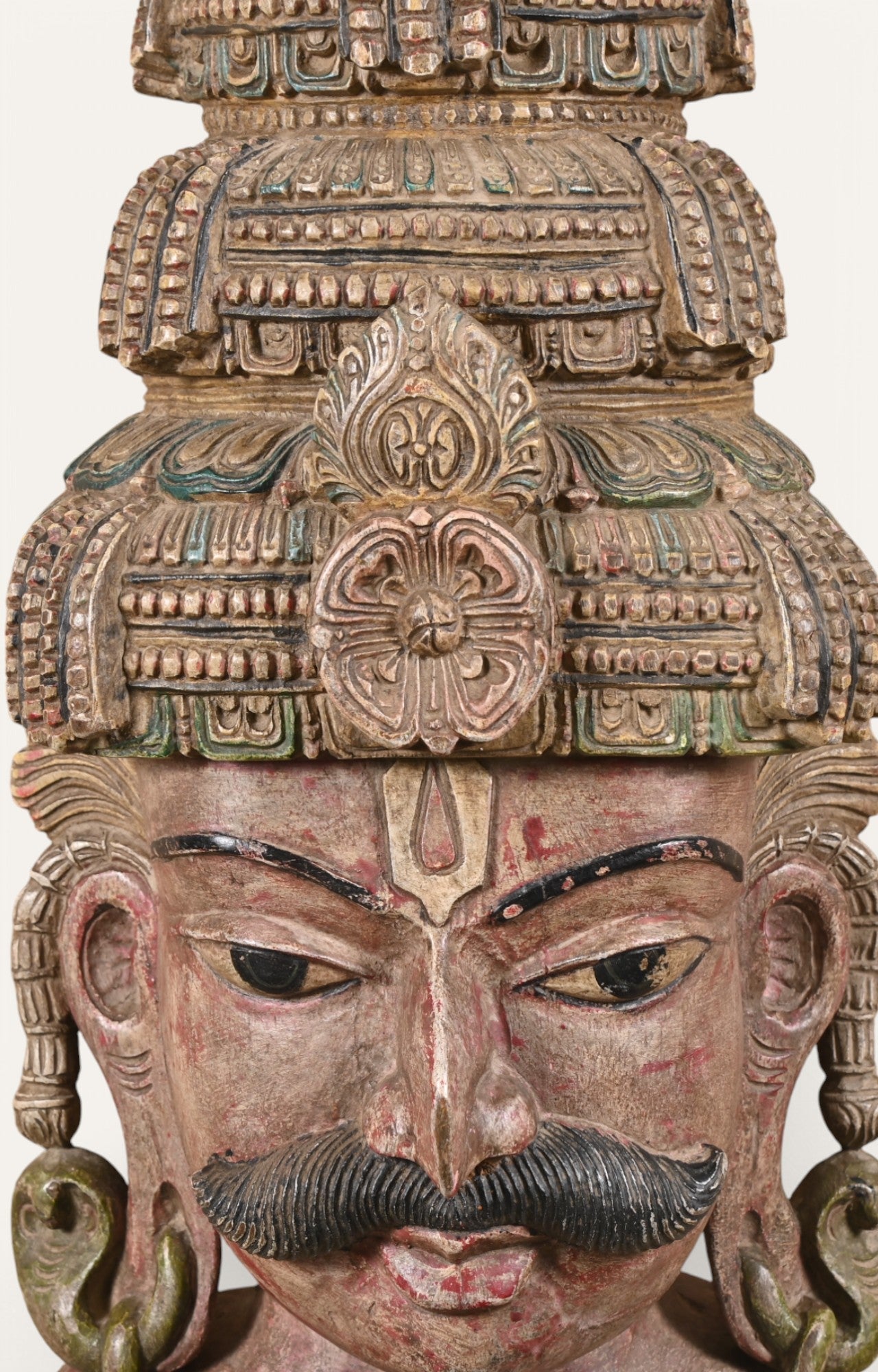 Warrior Head Hand-Carved Wooden Sculpture