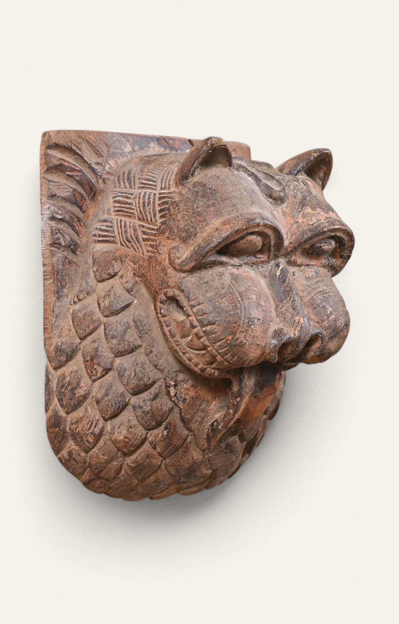 Hand-Carved Wooden Tiger Wall Mask