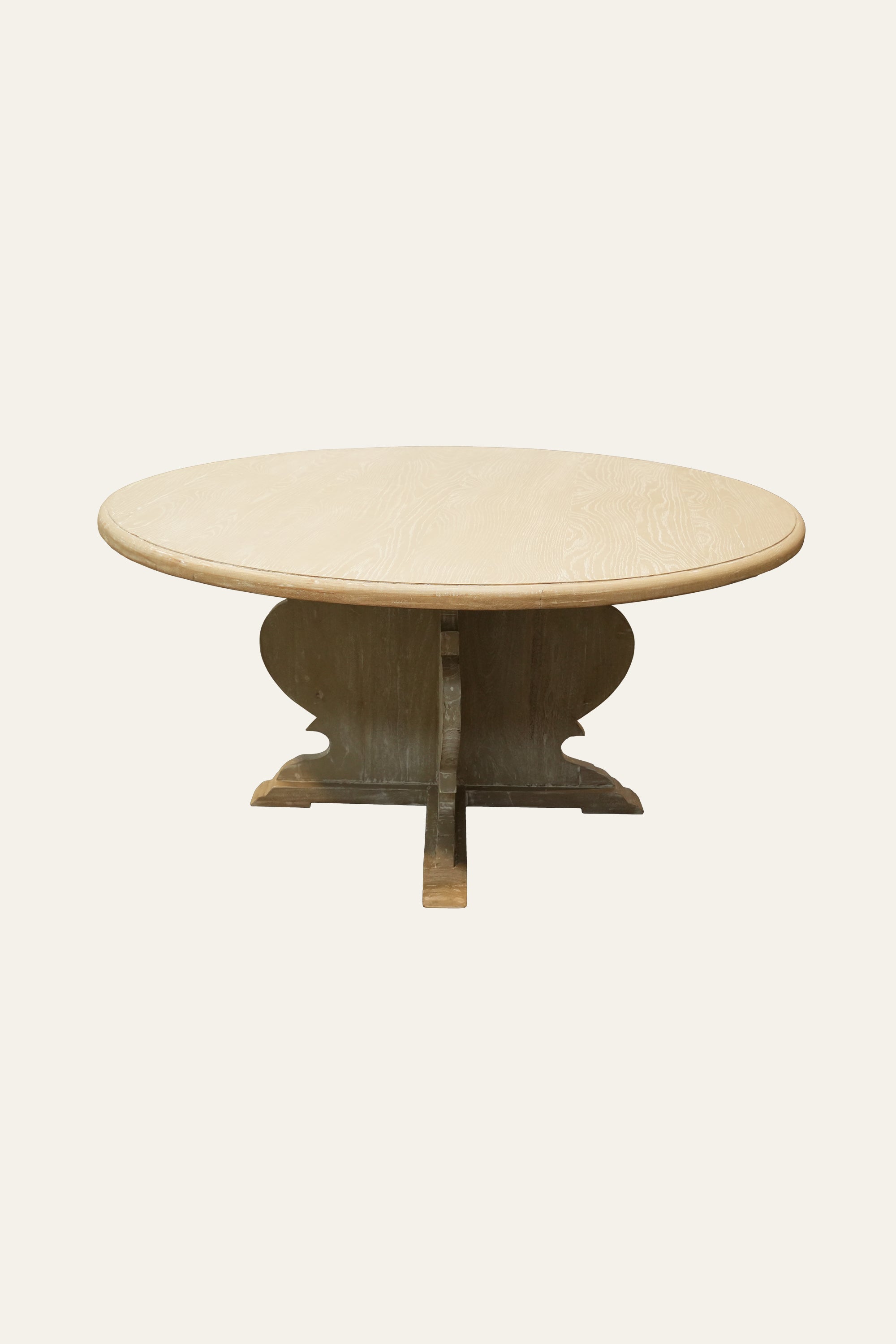 Round Light Brown Wood Pedestal 4-Seater Dining Table