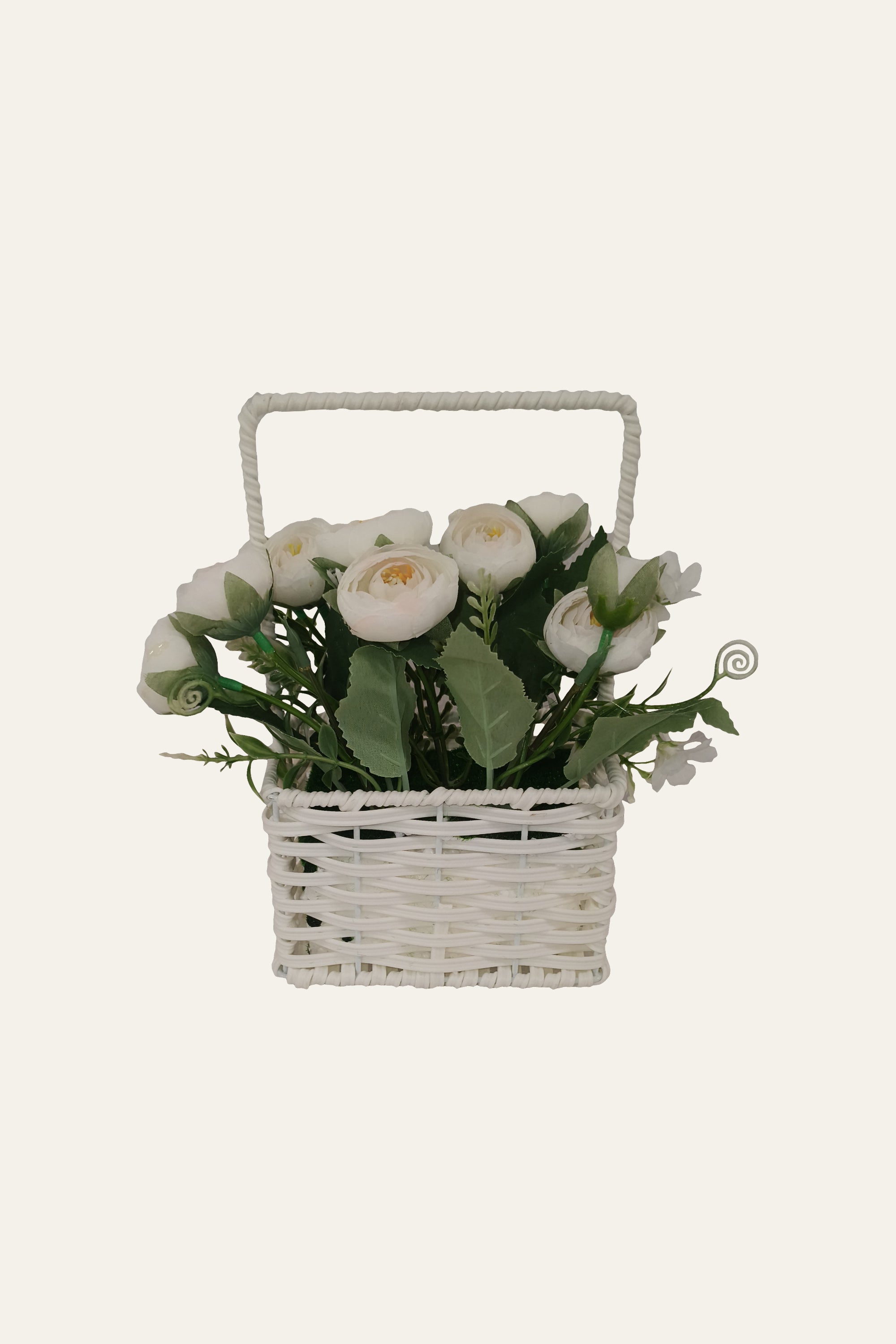 Classic Creamy White Rose Mini Flower Basket