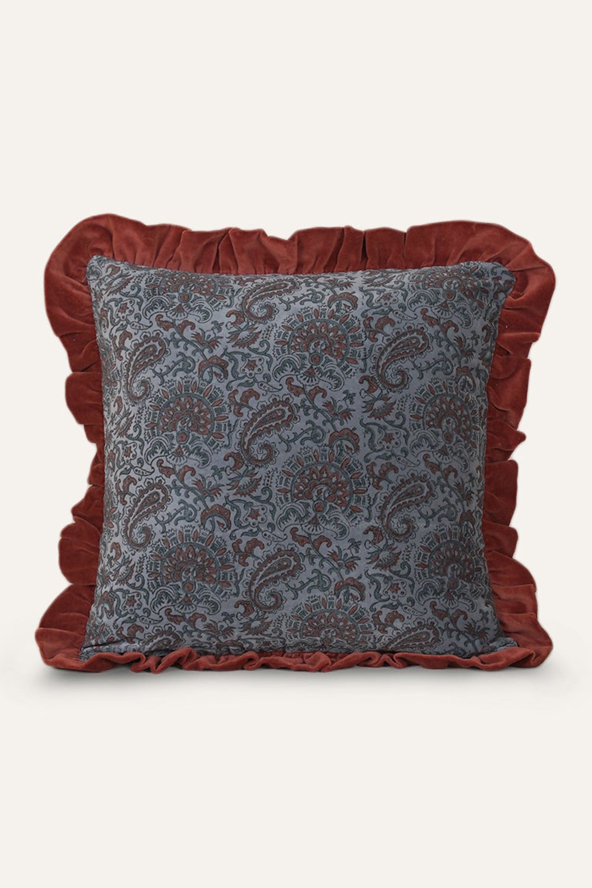 Vintage Velvet Cushion Cover with Ruffle Trim