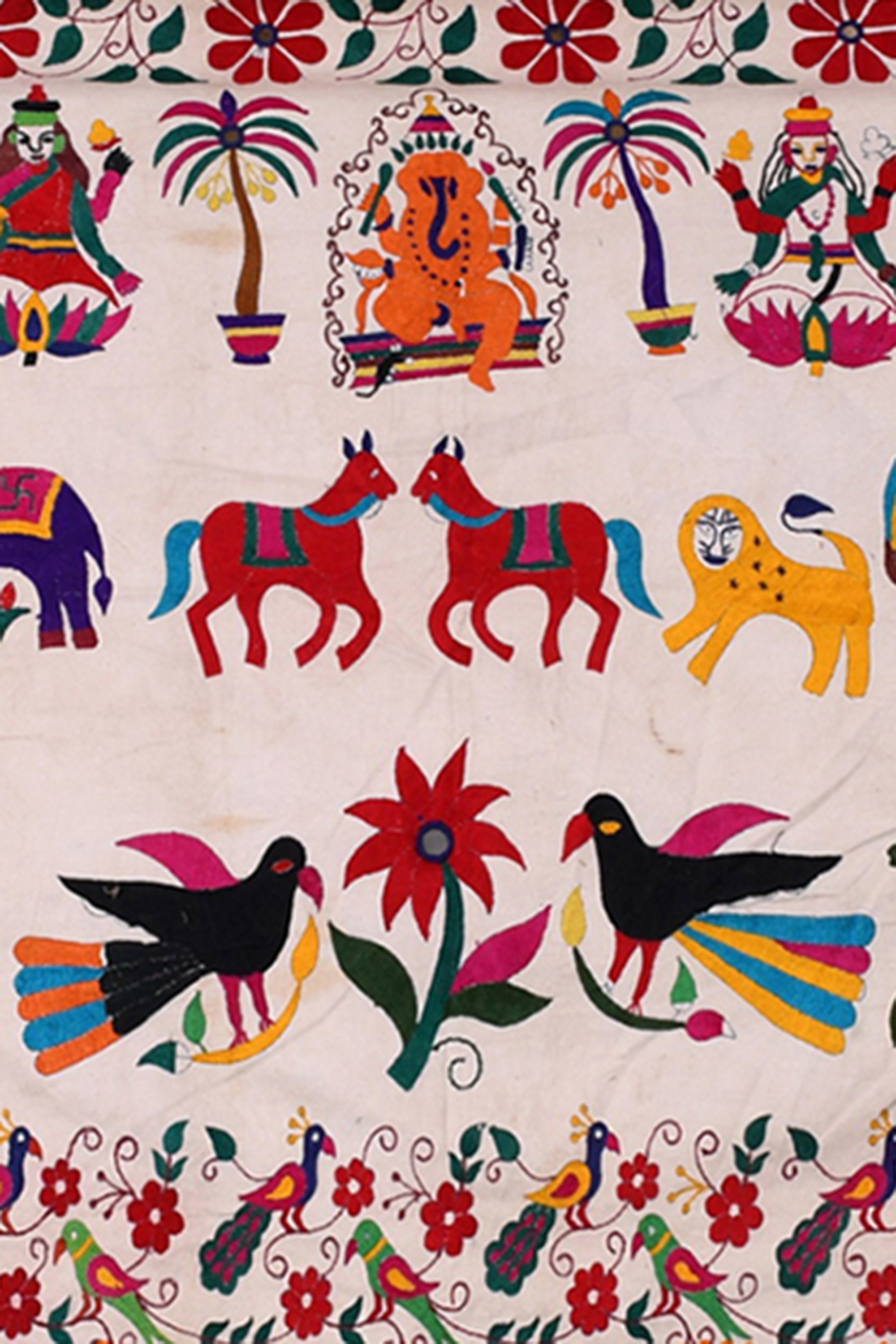 Silk Embroidered Folk Procession Textile Wall Panel