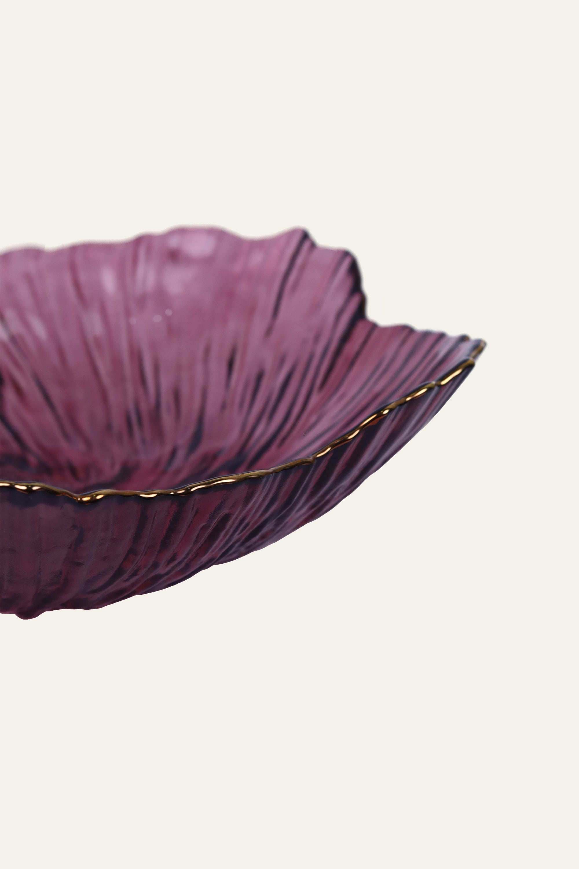 Dark Mauve Flower-Shaped Glass Serving Bowl