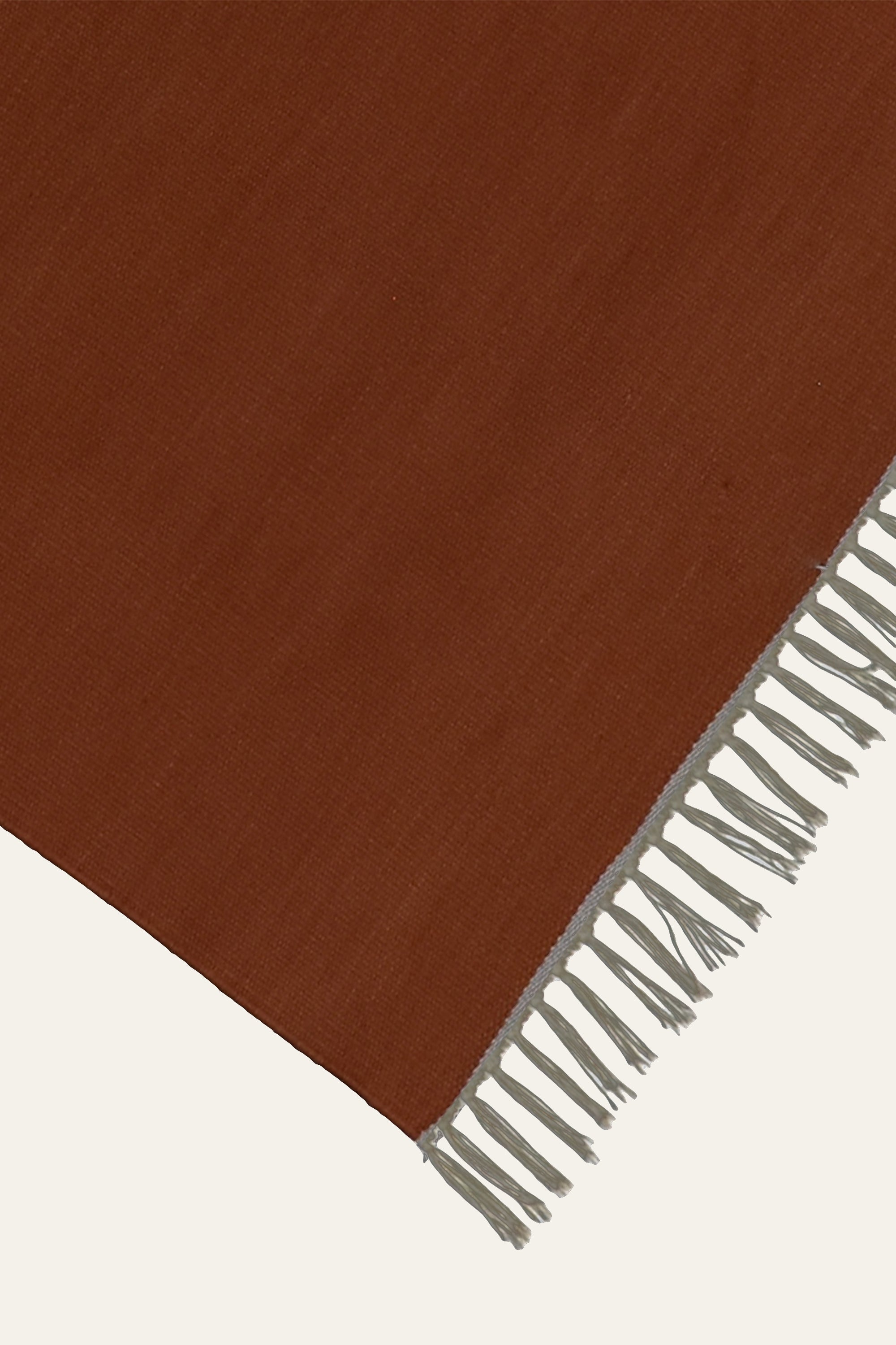 Rust Brown Washable Cotton Yoga Mat with White Fringe
