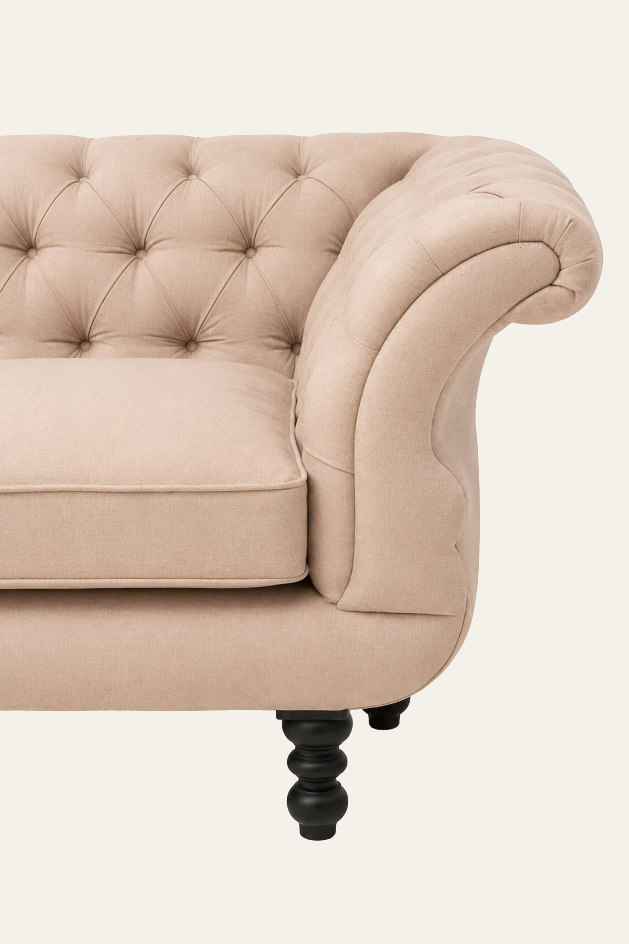 Brown Rolled Arm 2-Seater Tufted Sofa