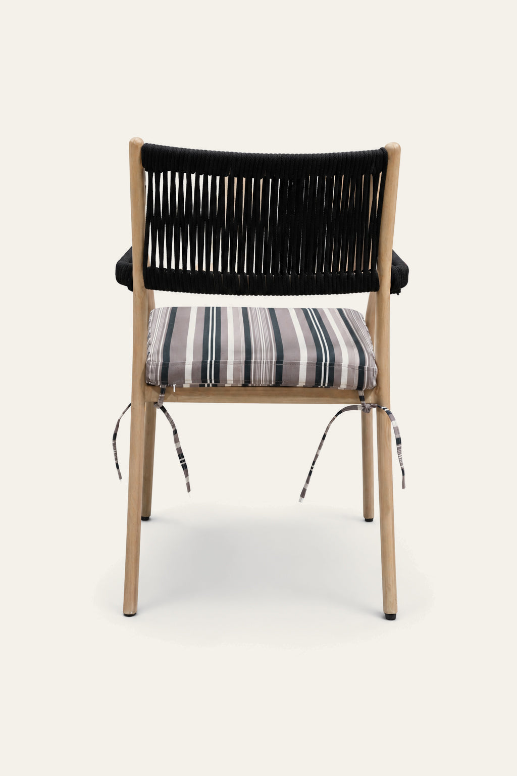 Striped Upholstered Patio Armchair with Nylon Rope Backrest