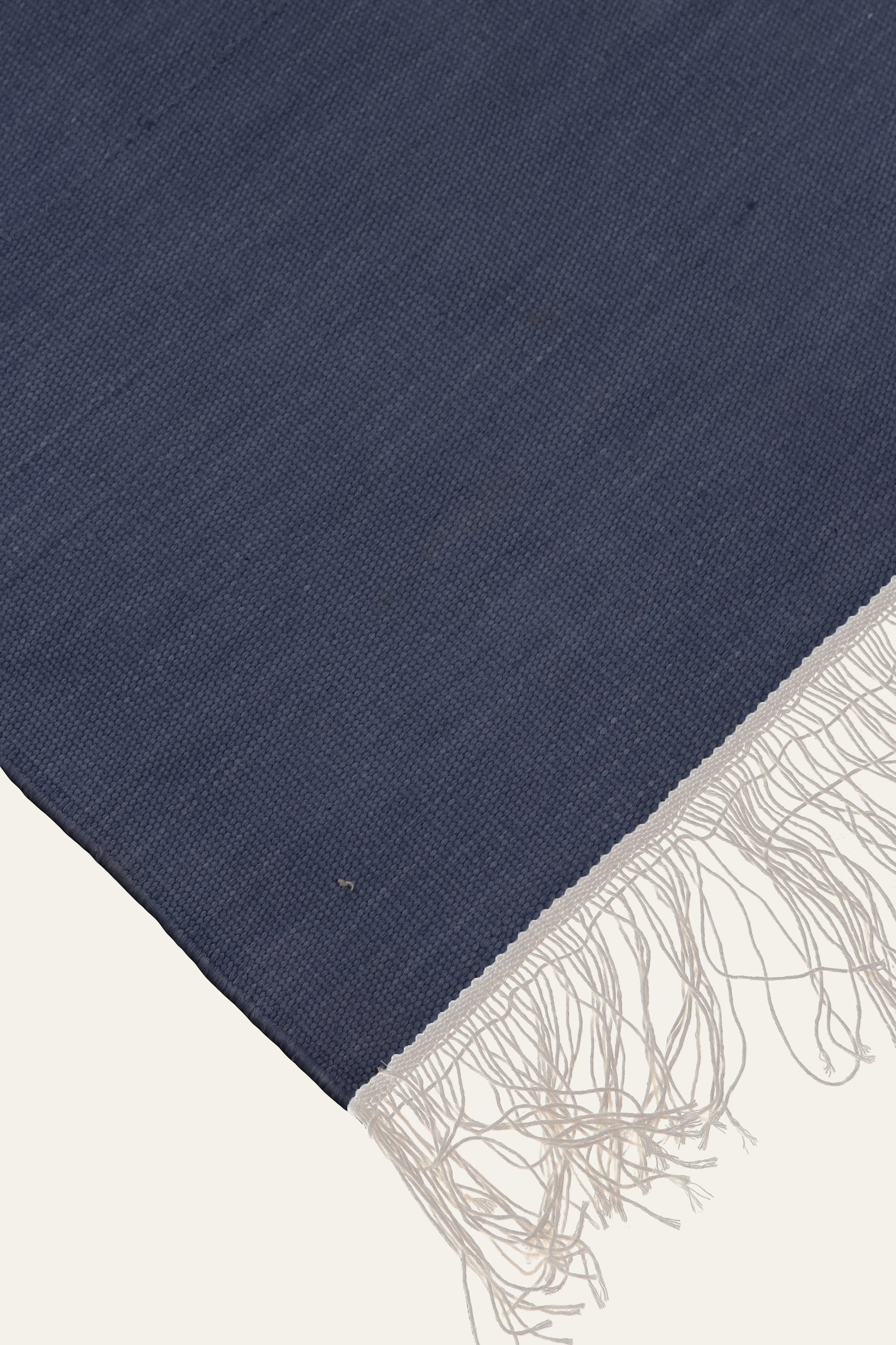 Steel Blue Washable Cotton Yoga Mat with White Fringe