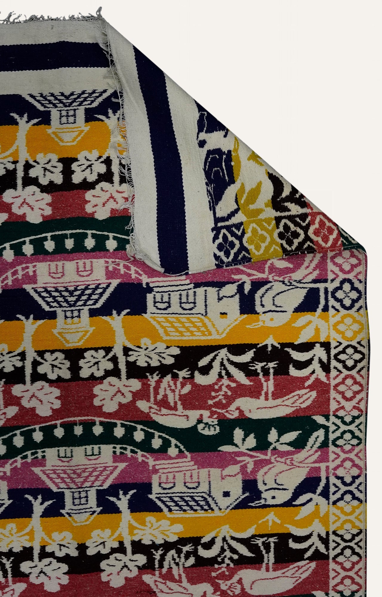 Handwoven Cotton Rug with Bold Floral Patterns