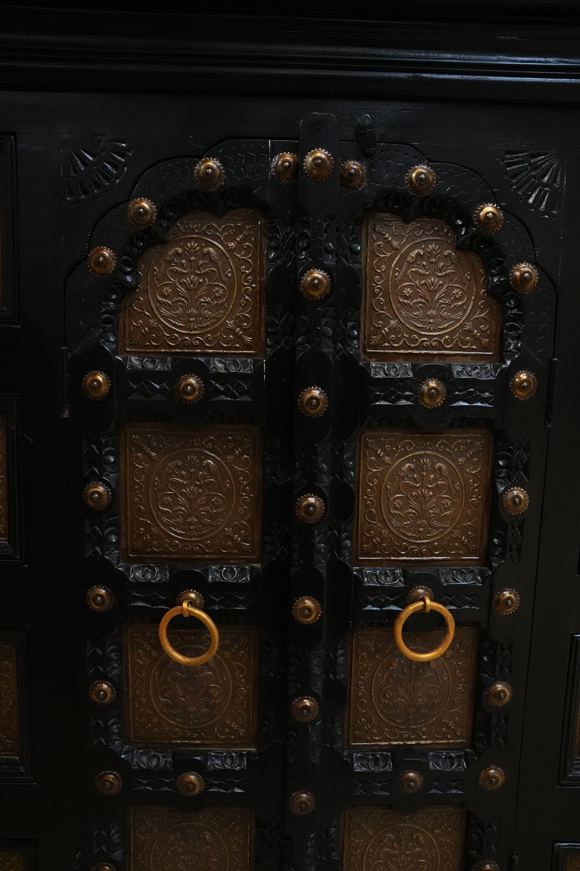 Rajasthani Style Wooden Cabinet with Embossed Metal Panels