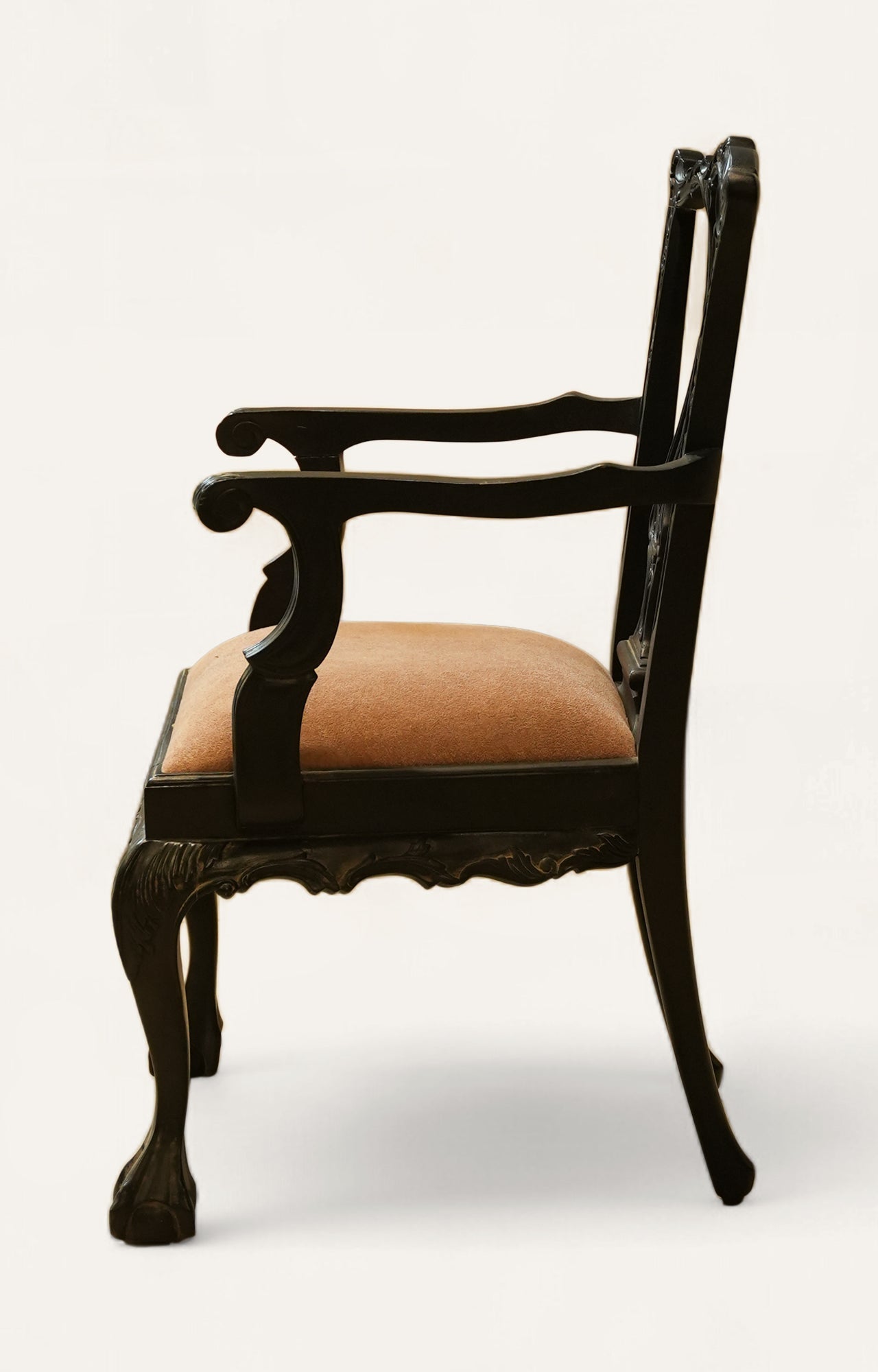 Hand-Carved Black Queen Anne Style Armchair
