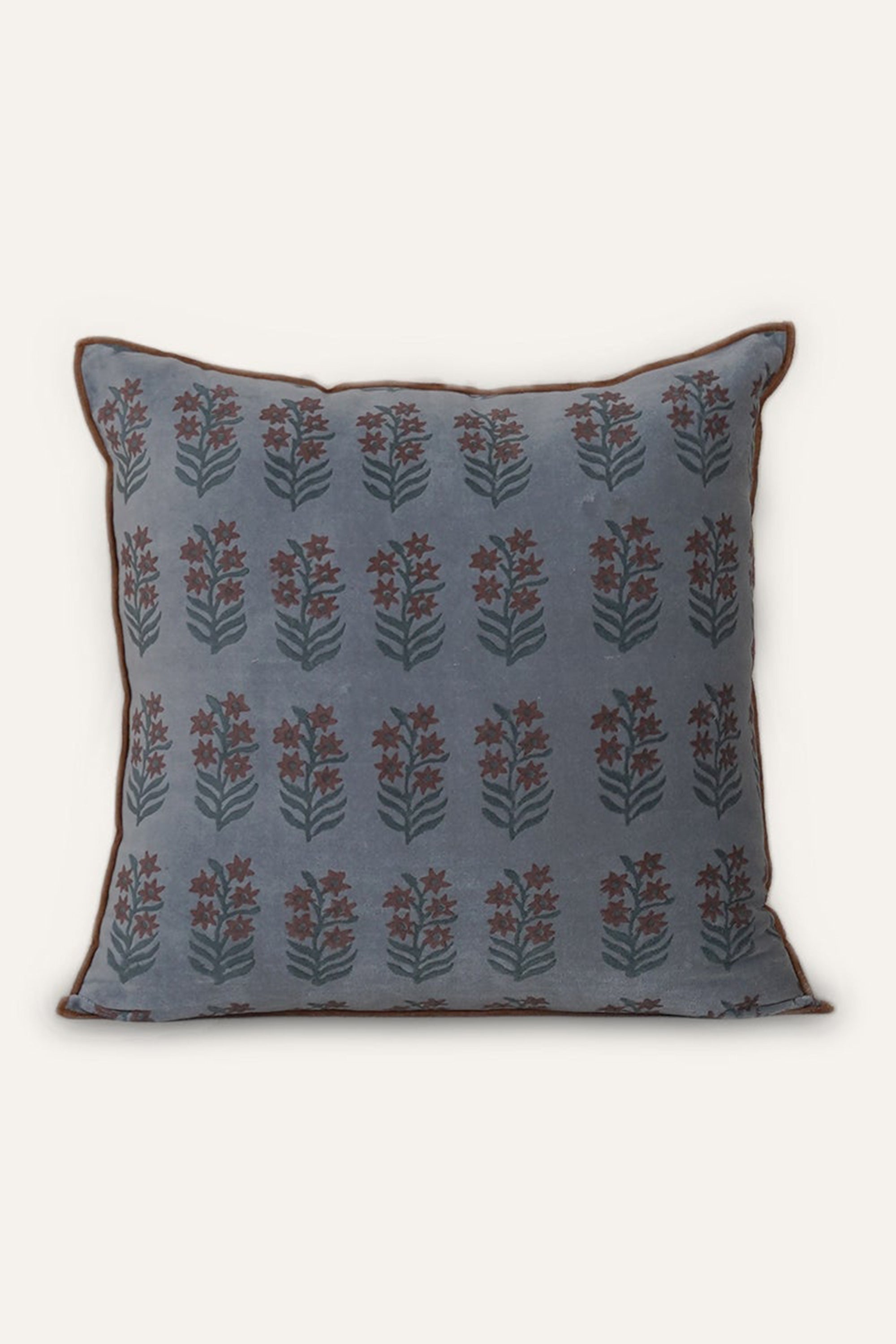Blue Floral Velvet Cushion Cover