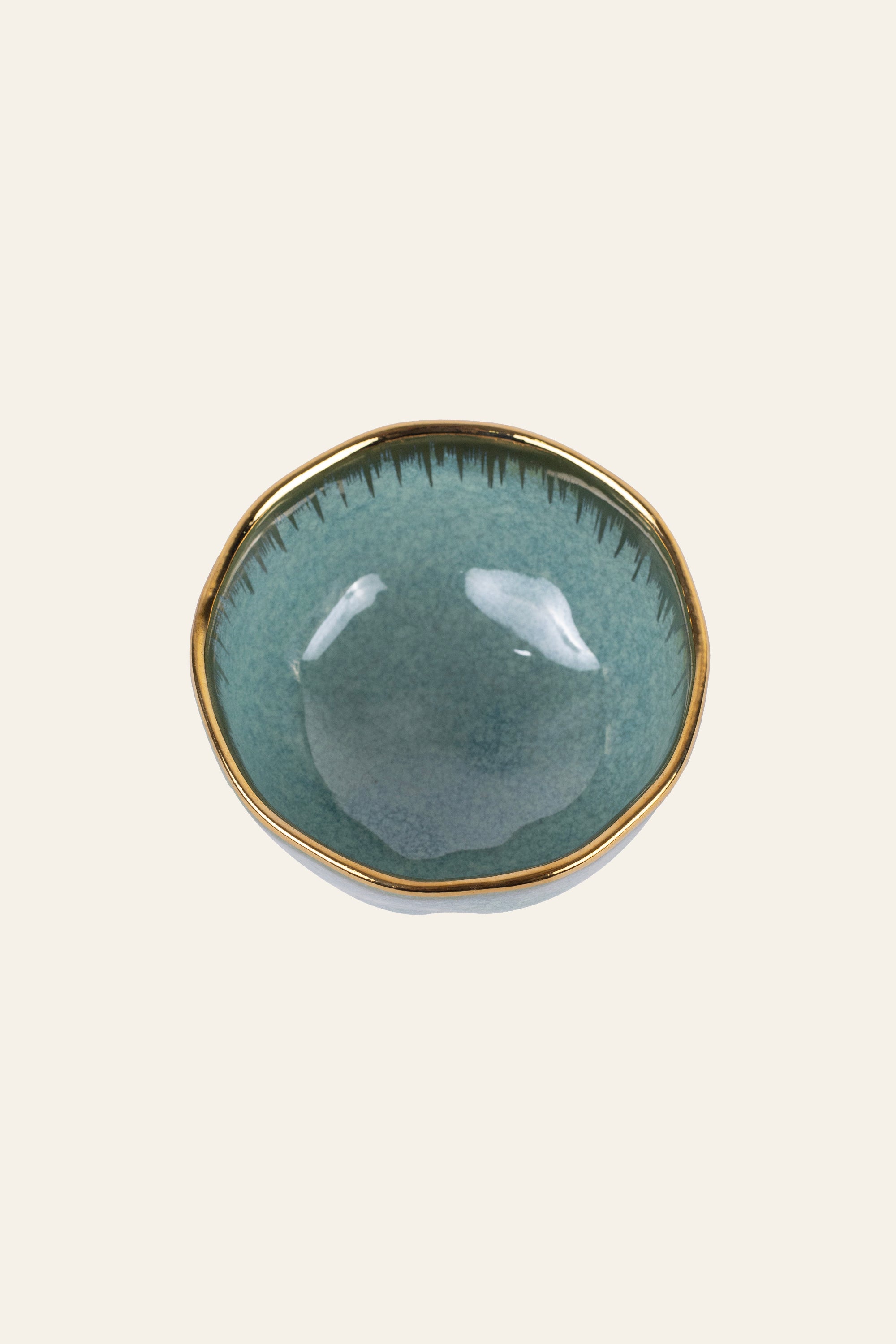 Verde Green Glazed Ceramic Serving Bowl with Gold Rim