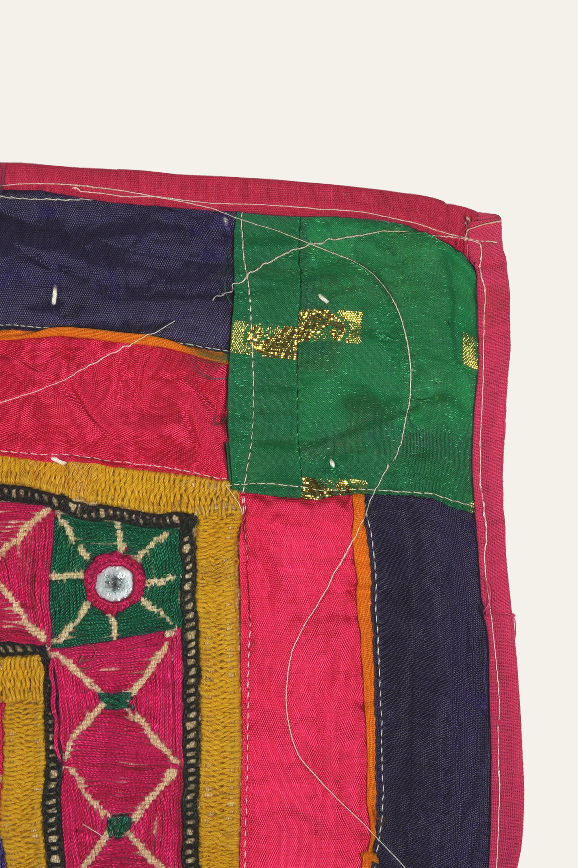 Fuchsia Mirrorwork Gujarati Textile Panel Wall Decor