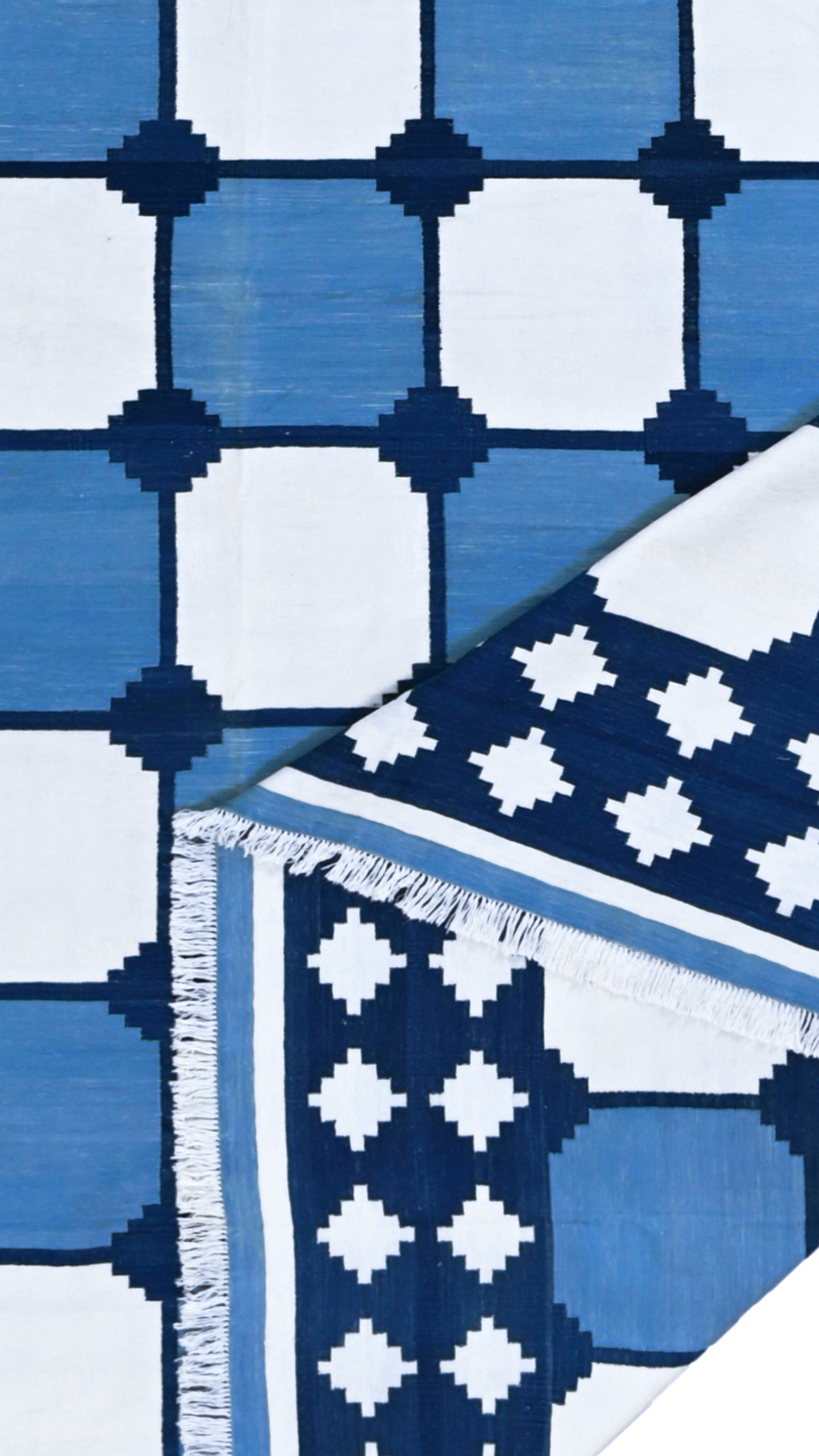 Navy Grid Cotton Rug