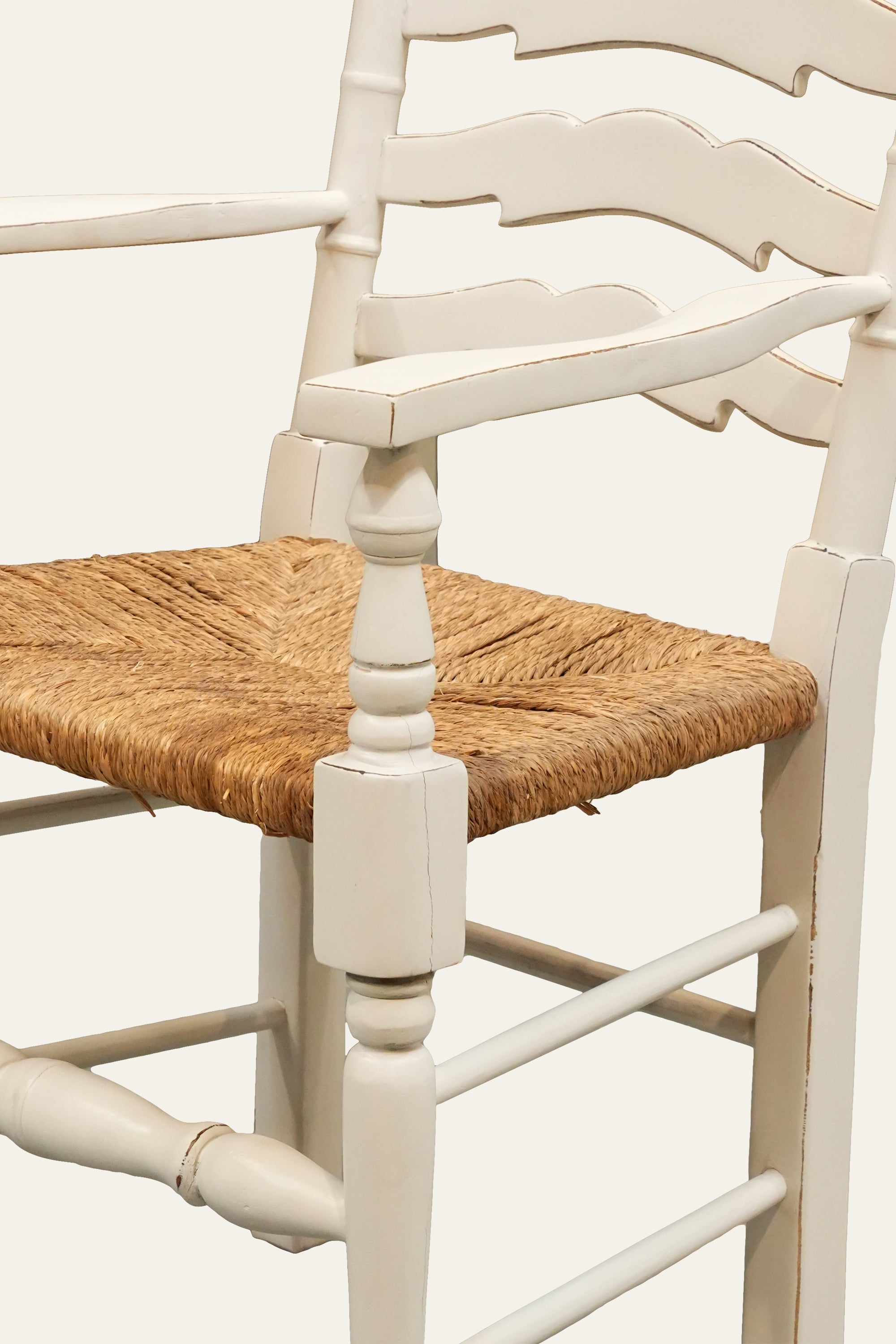 White Scalloped Armchair with Natural Fiber Seat