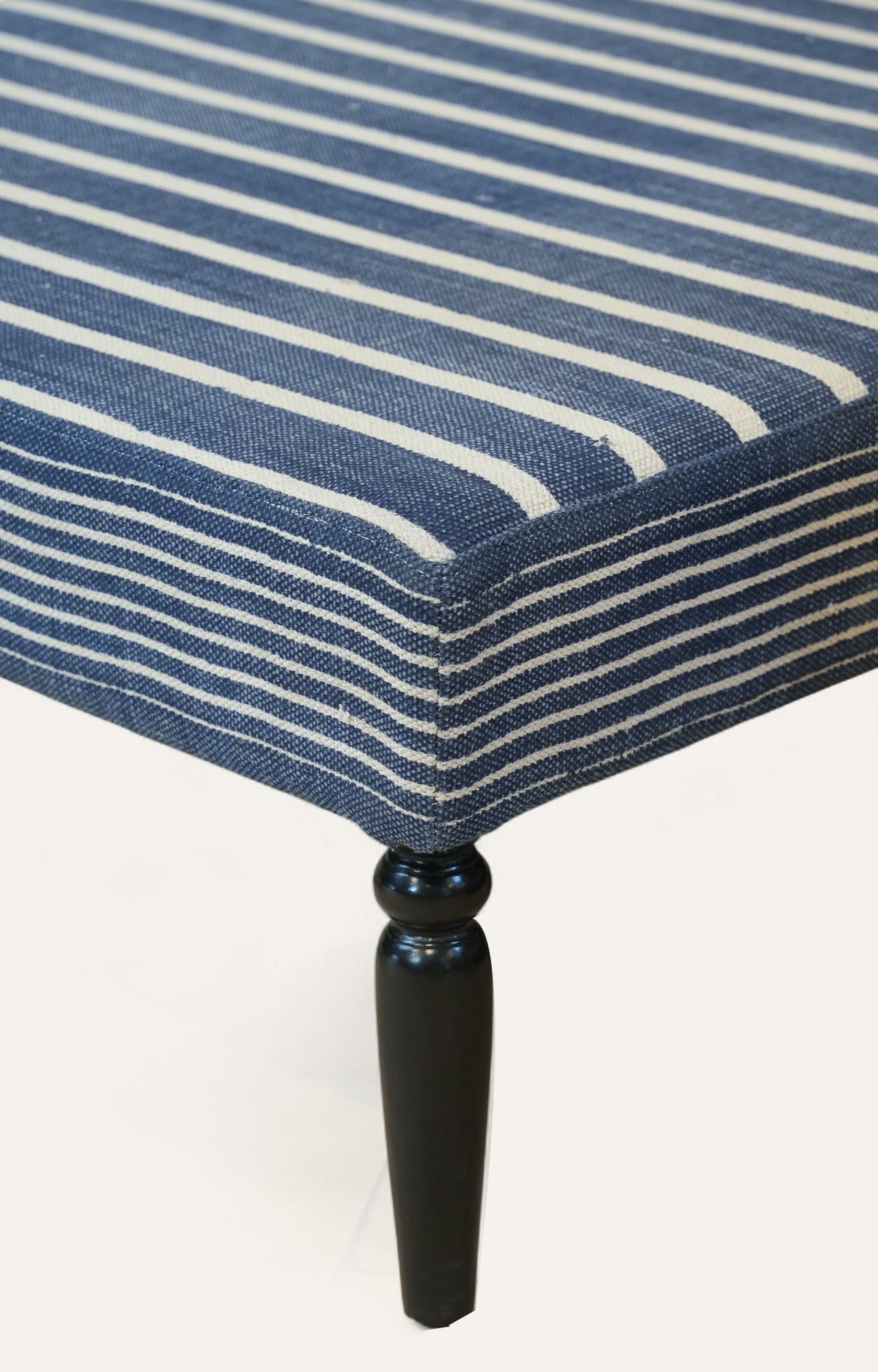 Striped Navy Ottoman with Turned Black Legs