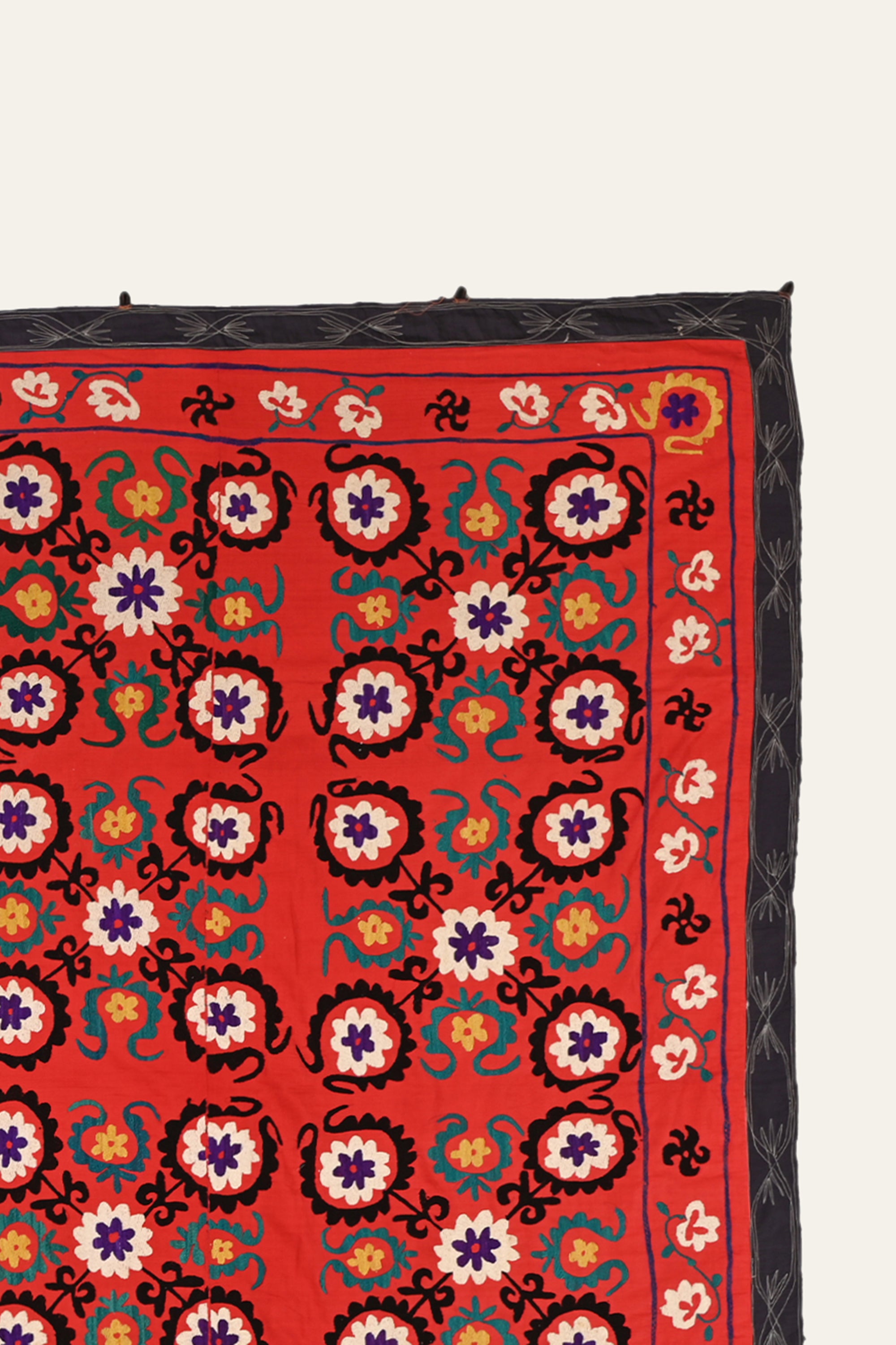 Dense Medallion Red Suzani Antique Wall Hanging