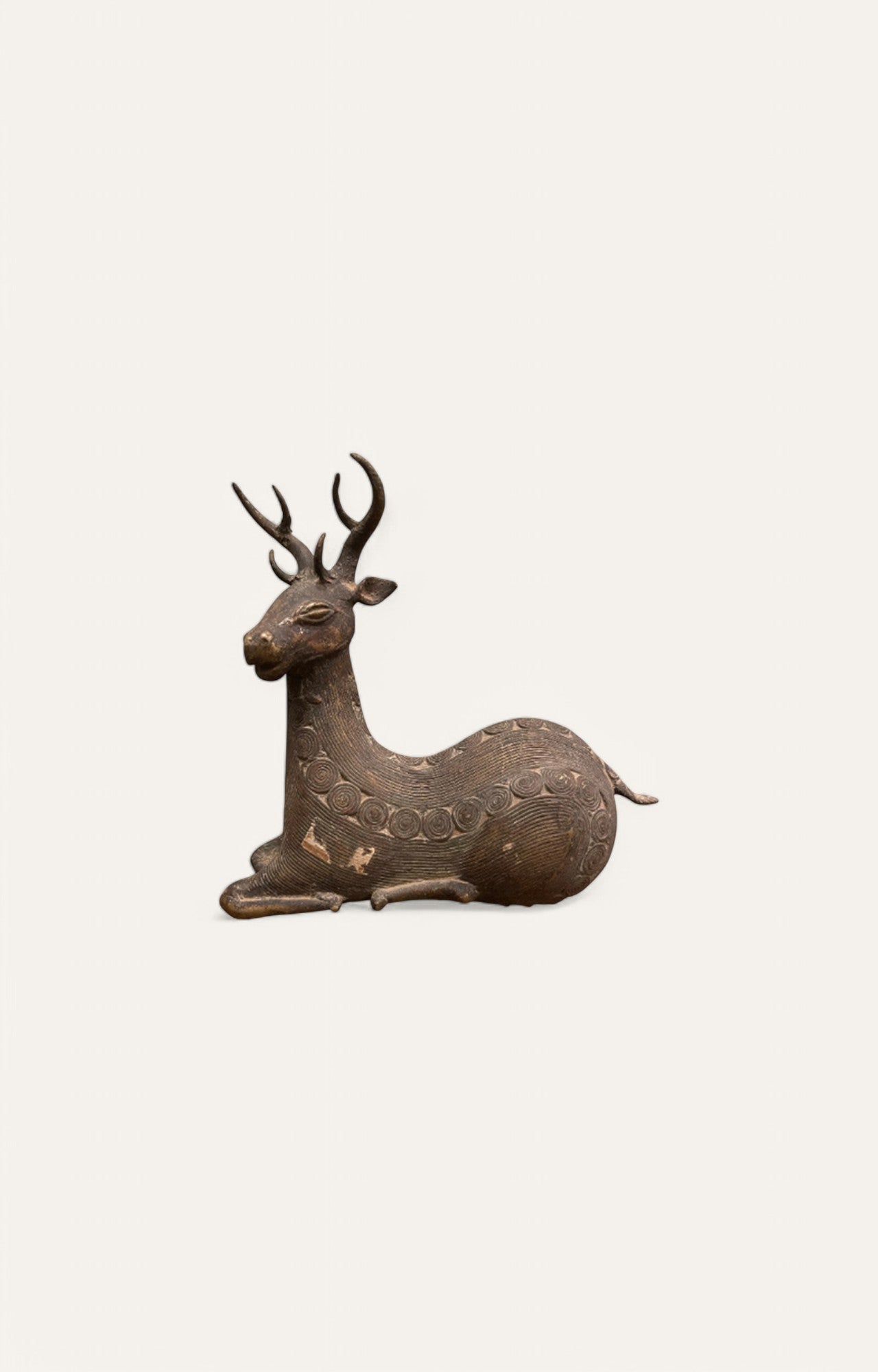 Vintage Tribal Reindeer Sitting Brass Statue