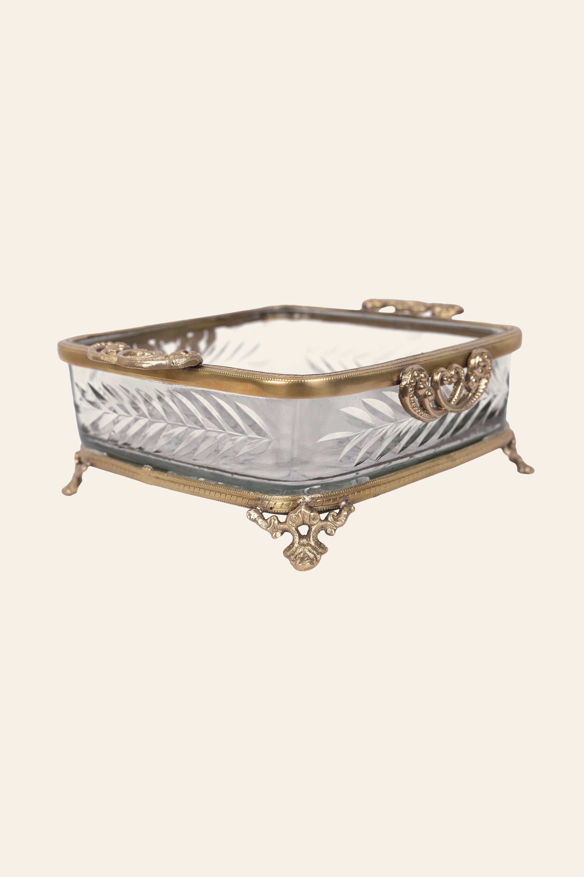 Antique Brass & Glass Bowl for Dining Table Decor