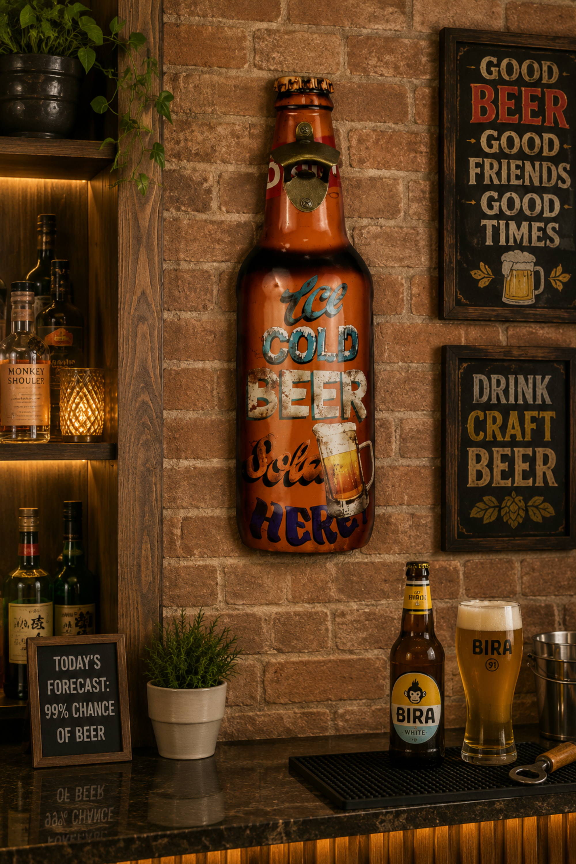 Ice Cold Beer Bottle Metal Wall Sign