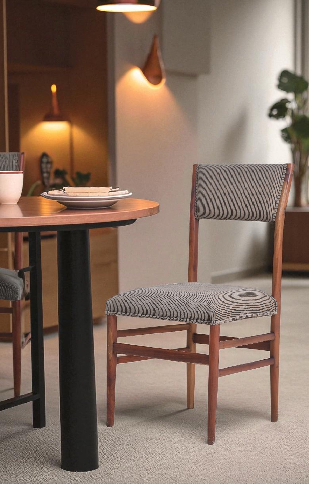 Wooden Dining Chair with Striped Cushion