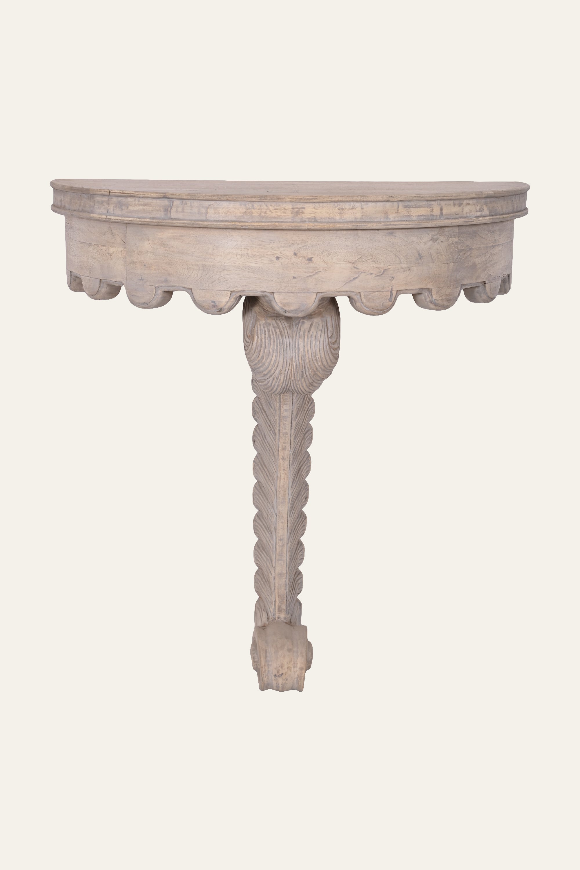 Half-Round Console Table with Carved Leaf Pedestal Leg for Small Entryways