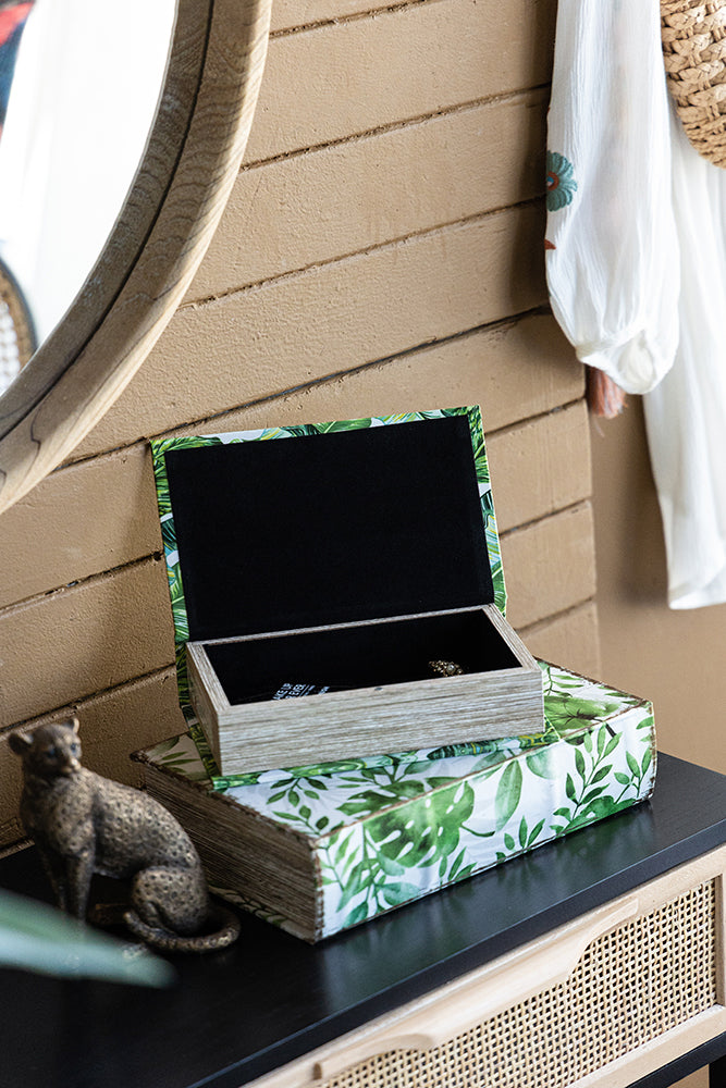 Botanical Green & White Decorative Book- Small