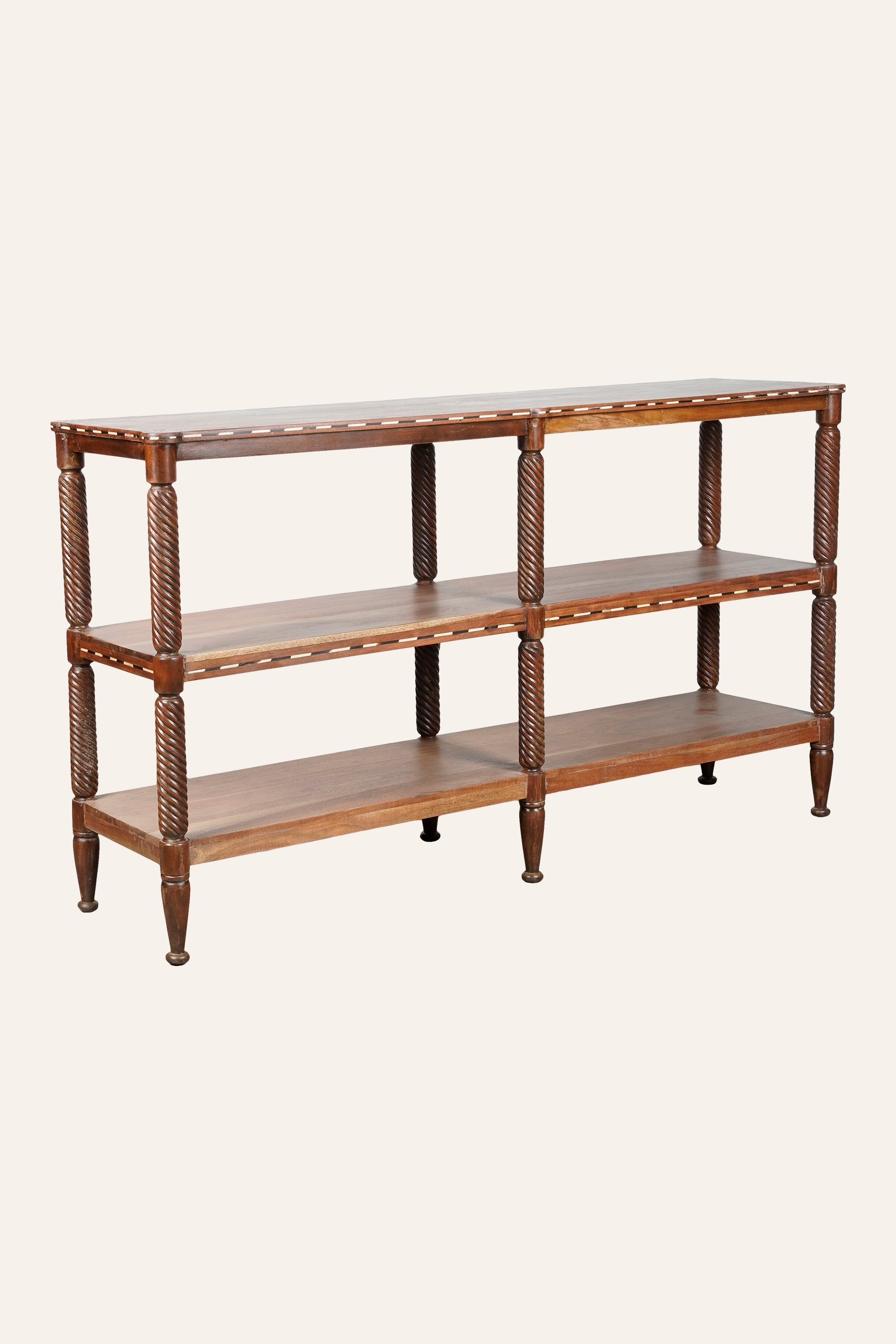 Long 3-Tier Bone Inlay Carved Wooden Console Table