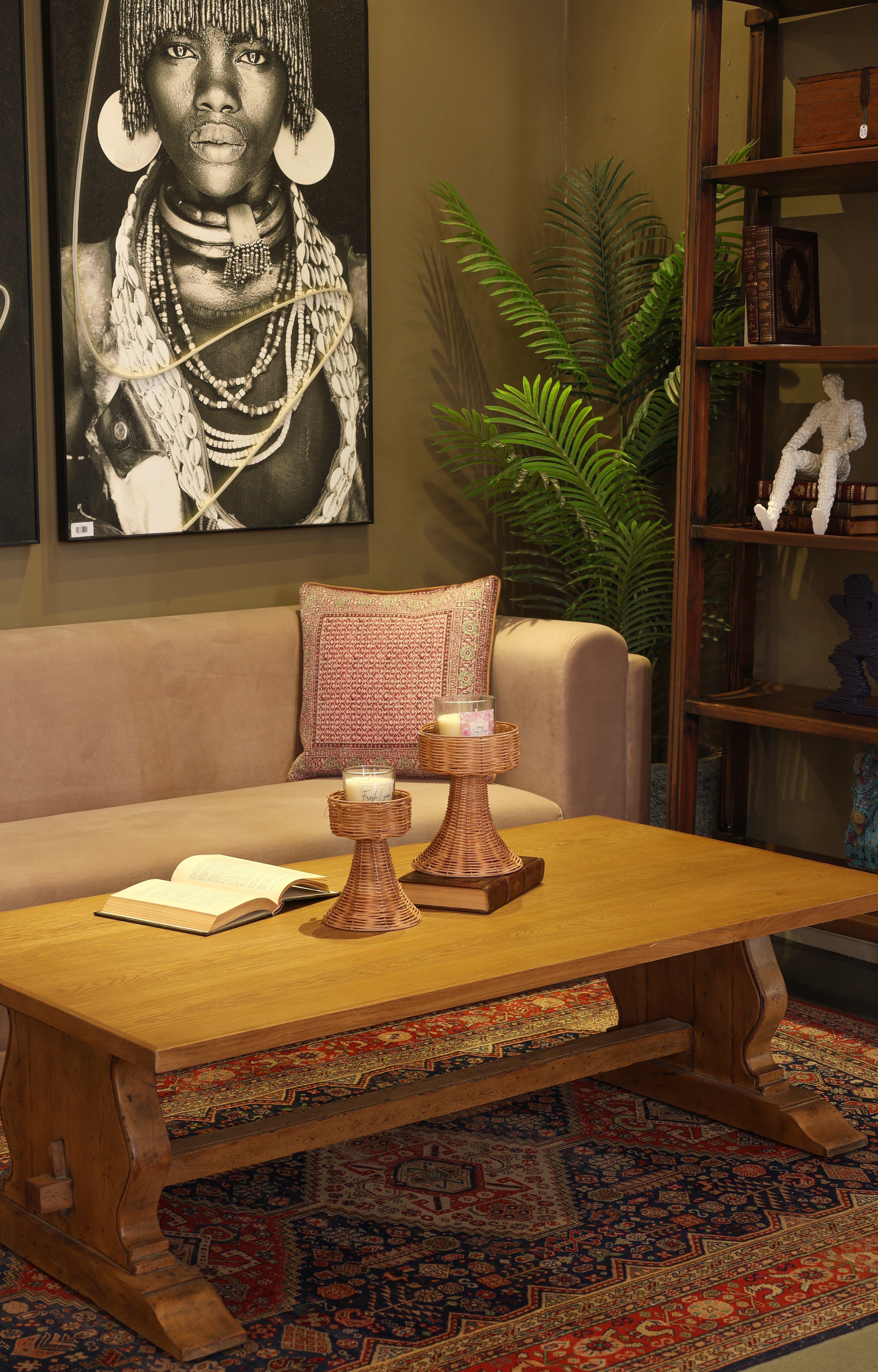 Cane Weave Candle Stand Big