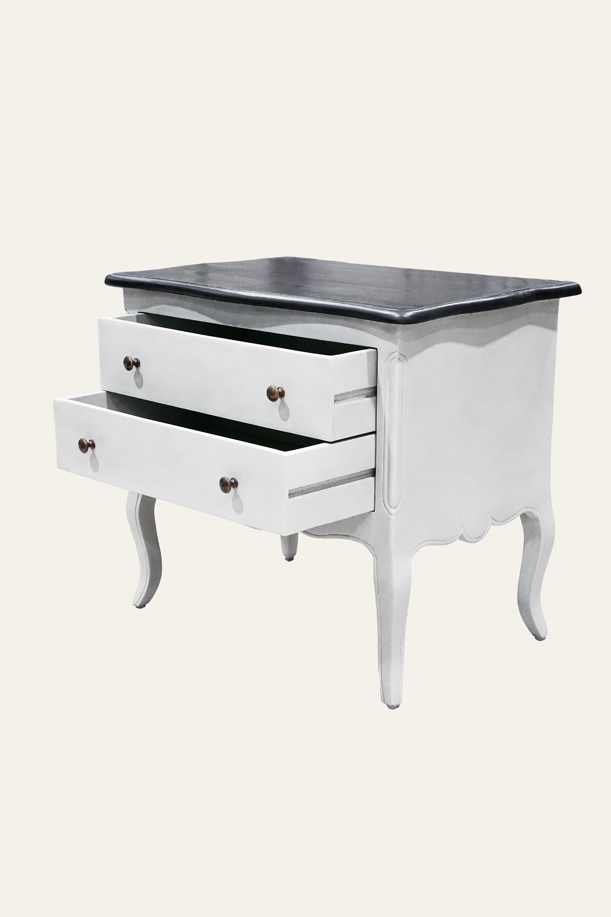 Two Toned French Style 2-Drawer Chest of Drawers with Curved Legs