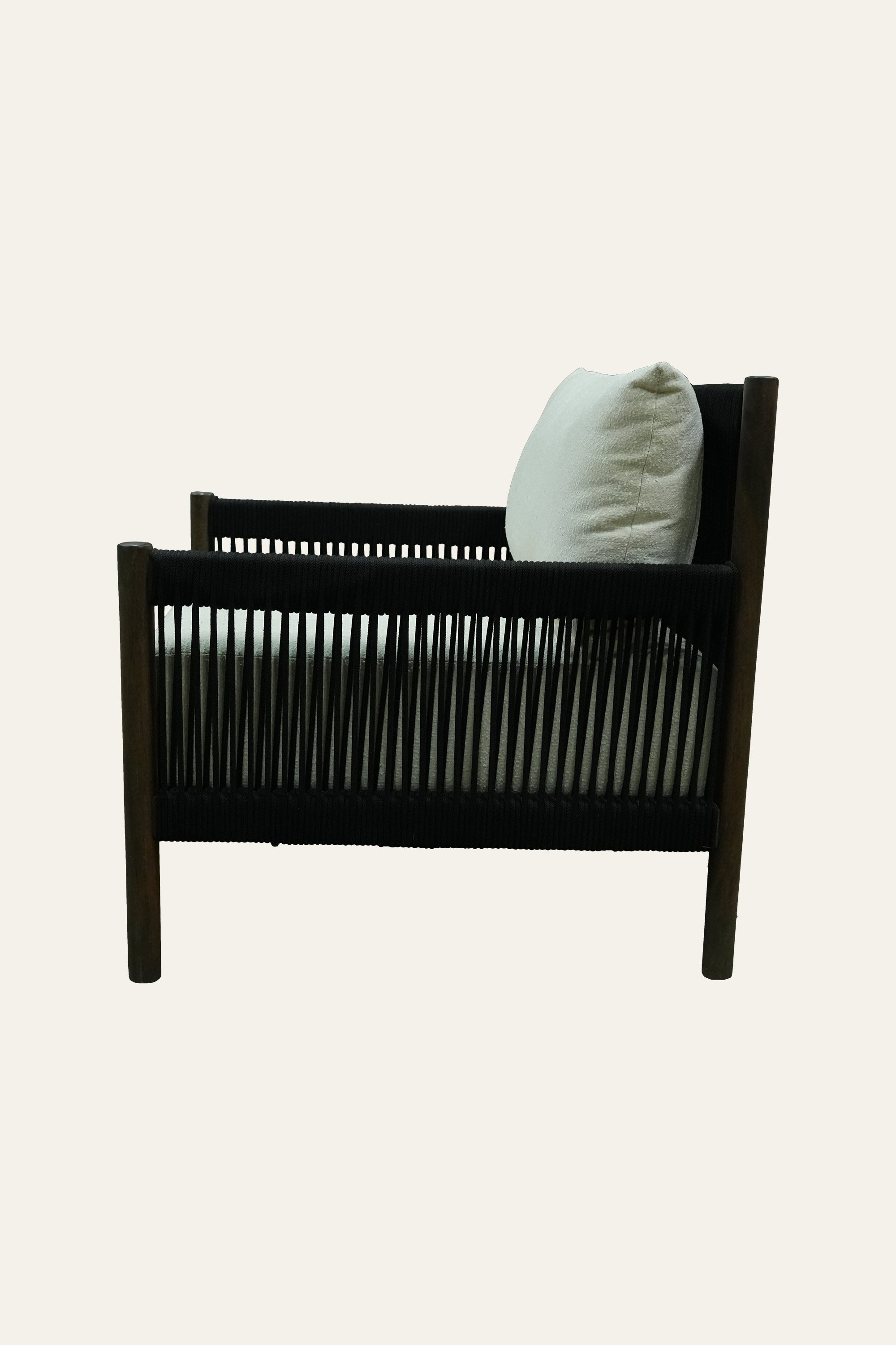 Wooden Nylon Rope Back Outdoor Lounge Armchair