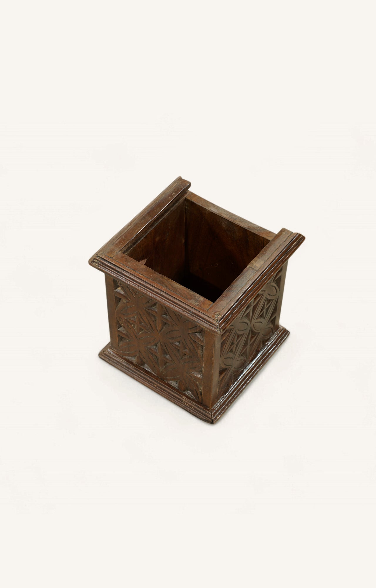 Carved Acacia Wood Lidded Box