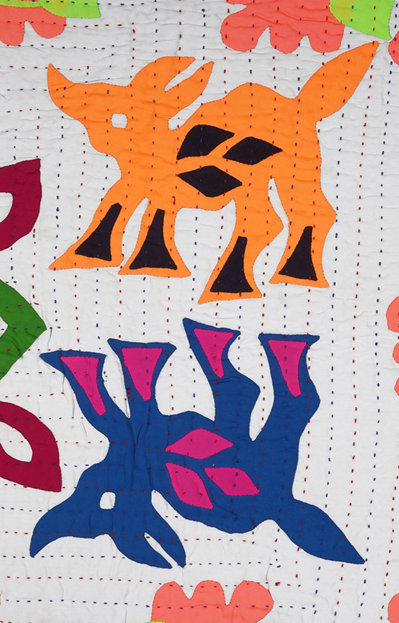 Contemporary Patchwork Applique Flowers Vintage Textile