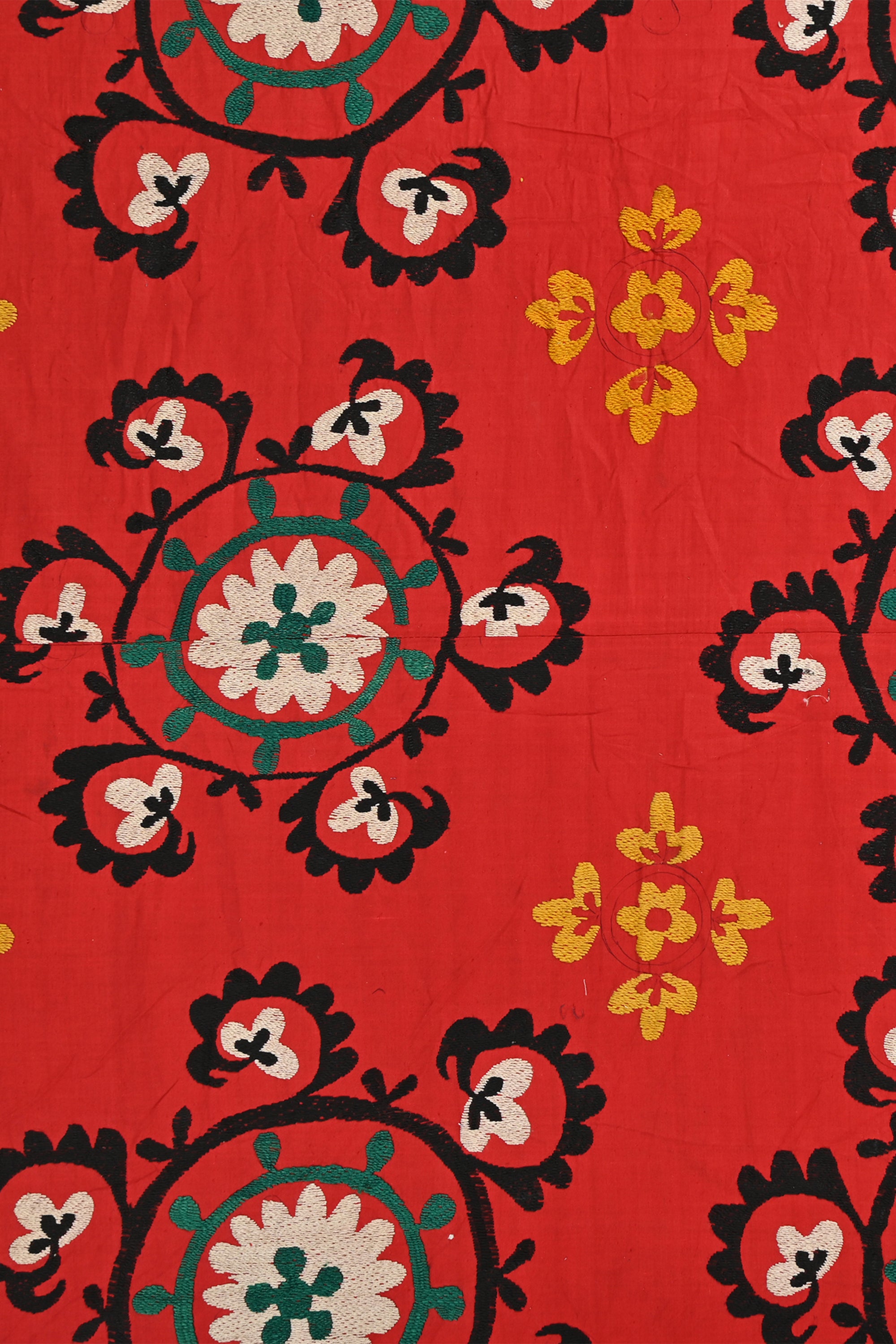 Red Floral Suzani Textile Wall Hanging Panel