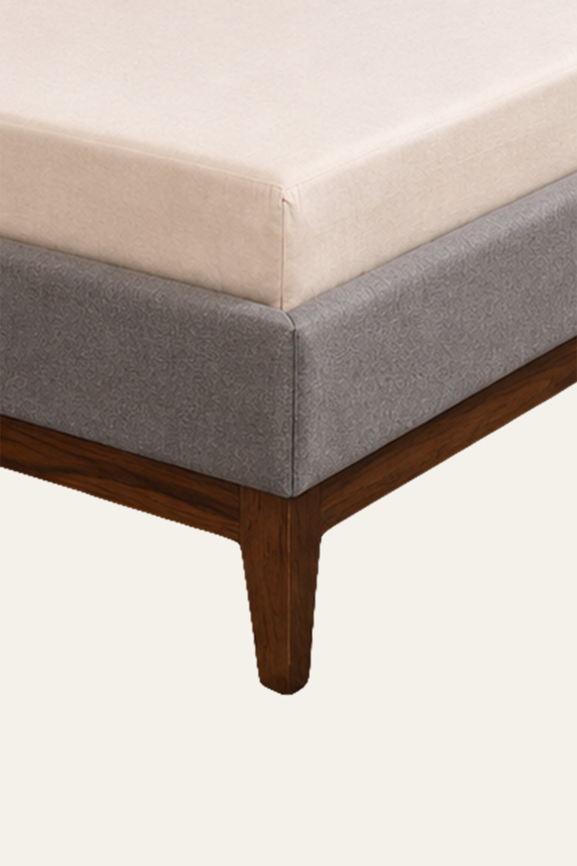 Grey Upholstered Platform Bed with Wood Frame