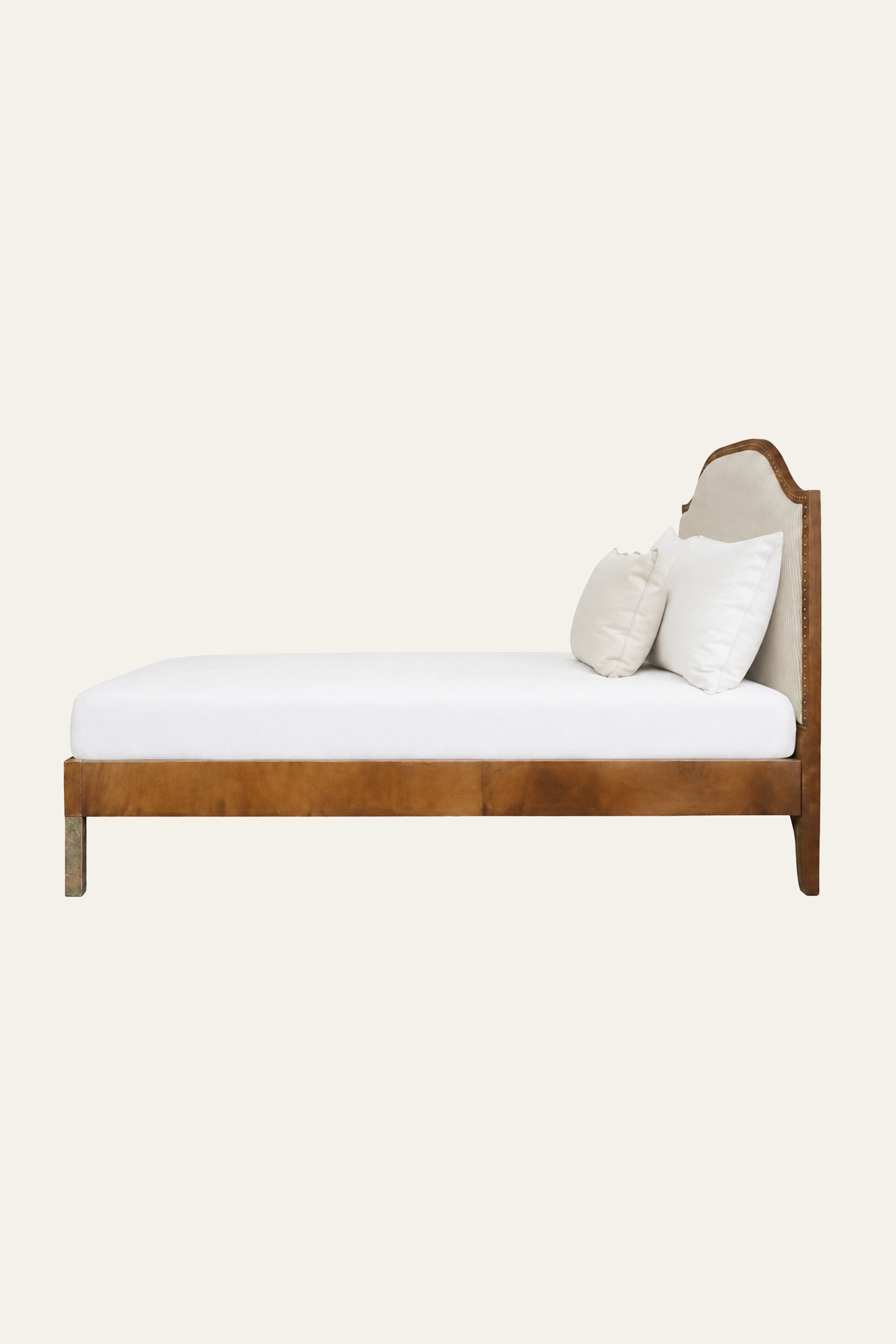 Arched Upholstered Bed with Brass Nailhead Trim