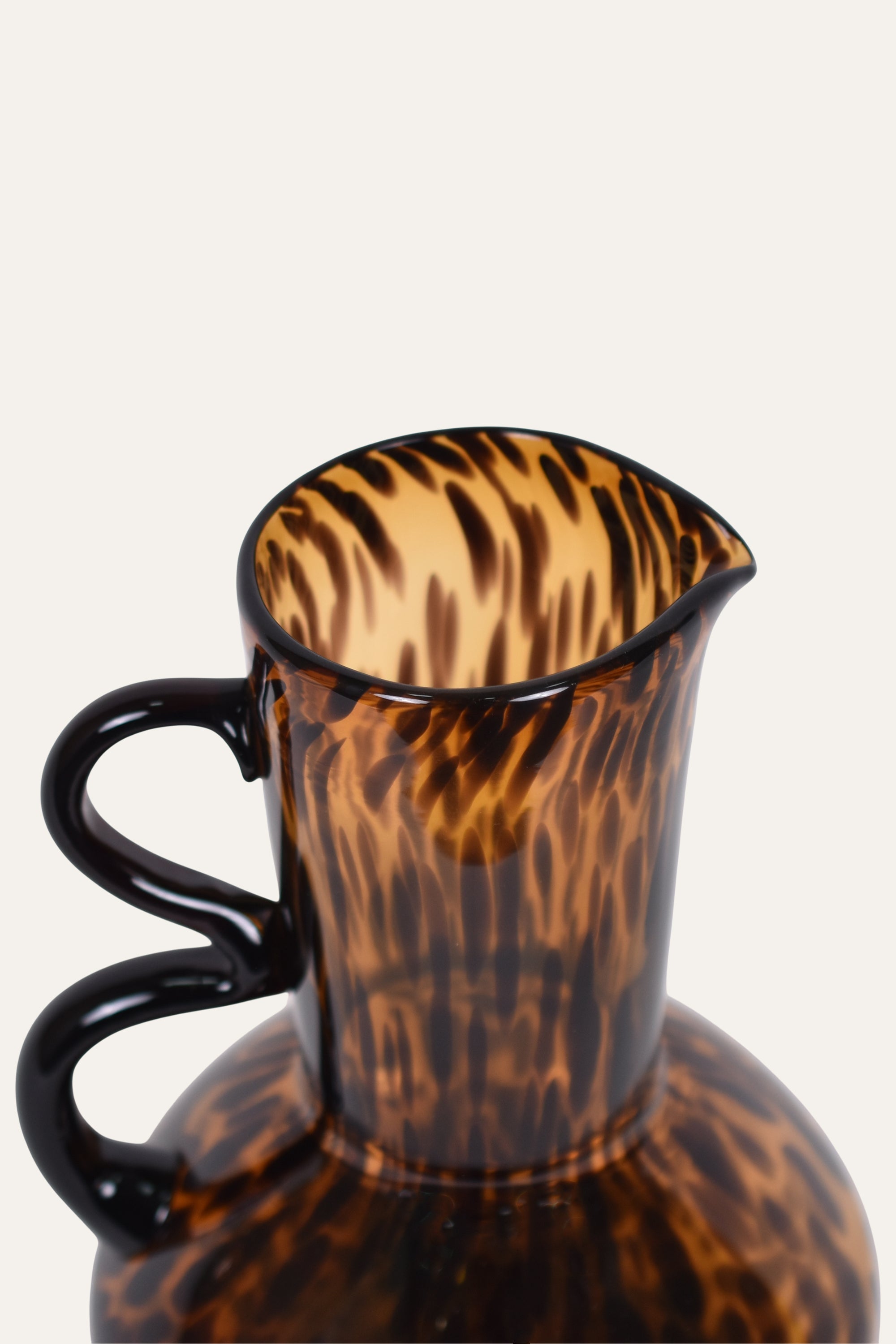 Tortoiseshell Amber Colored Blown Glass Handled Vase Sculptural Decorative Pitcher Accent