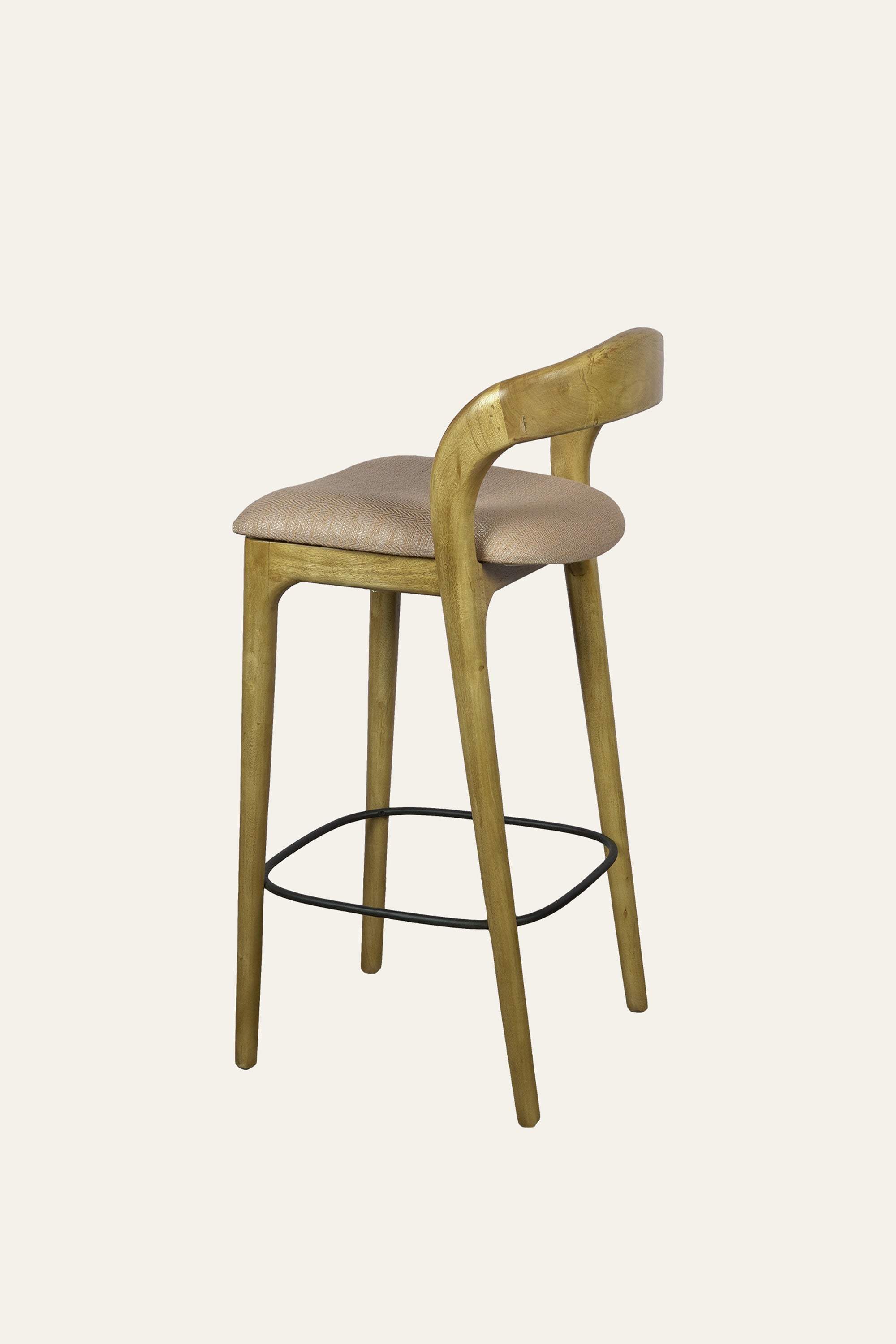 Curved Back Solid Wood Upholstered Bar Chair in Brown