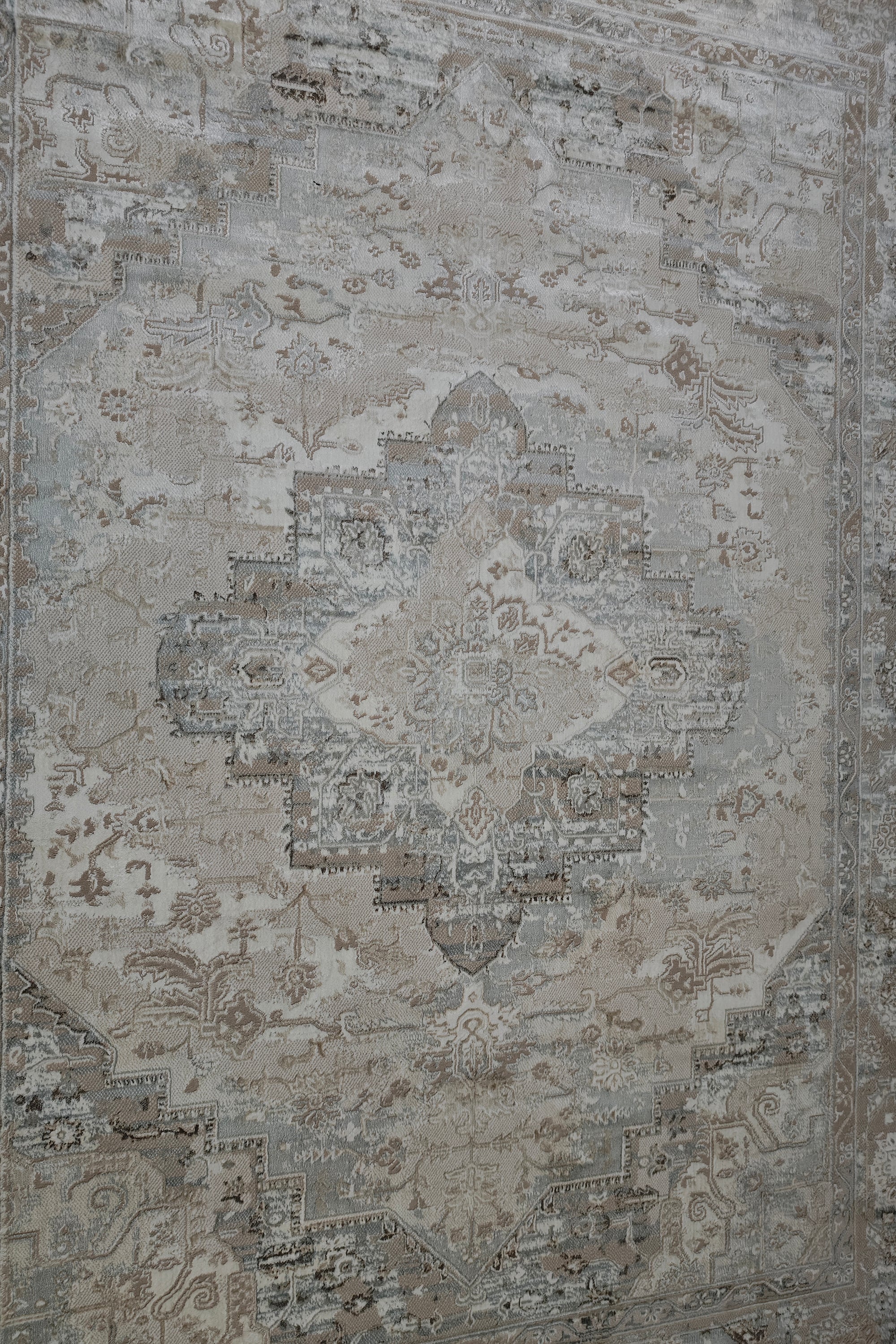8 x 12 ft Medallion Oriental Carpet with Modern Distressed Overlay
